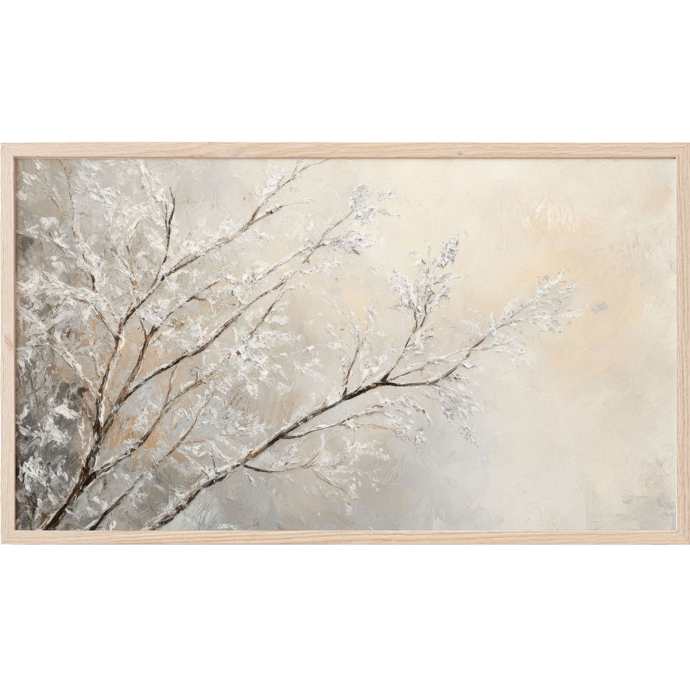 Muted palette textured tree branches evoke calm elegance in this sophisticated tree Frame TV Art piece