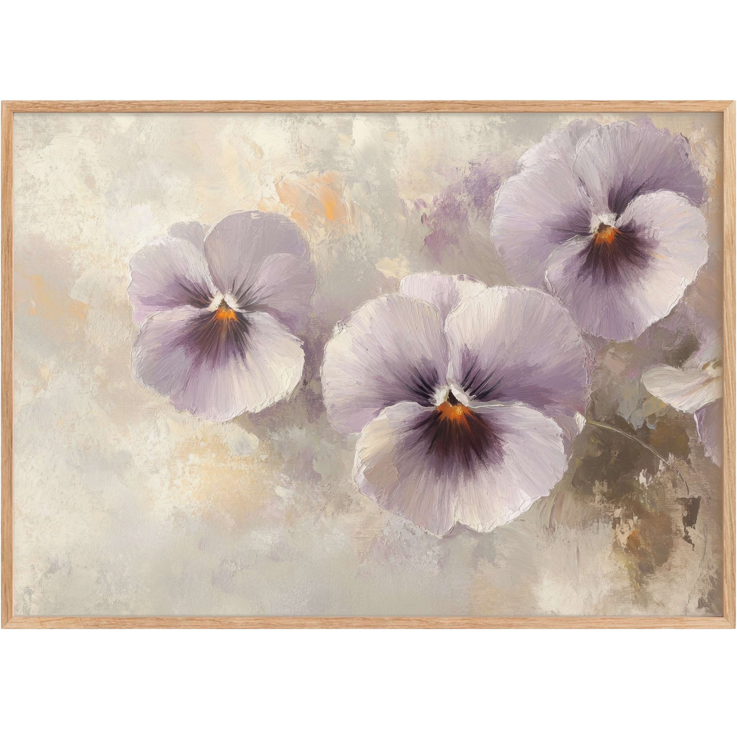 Botanical printable wall art featuring soft lavender pansies in a serene, dreamy palette that elevates elegant interiors