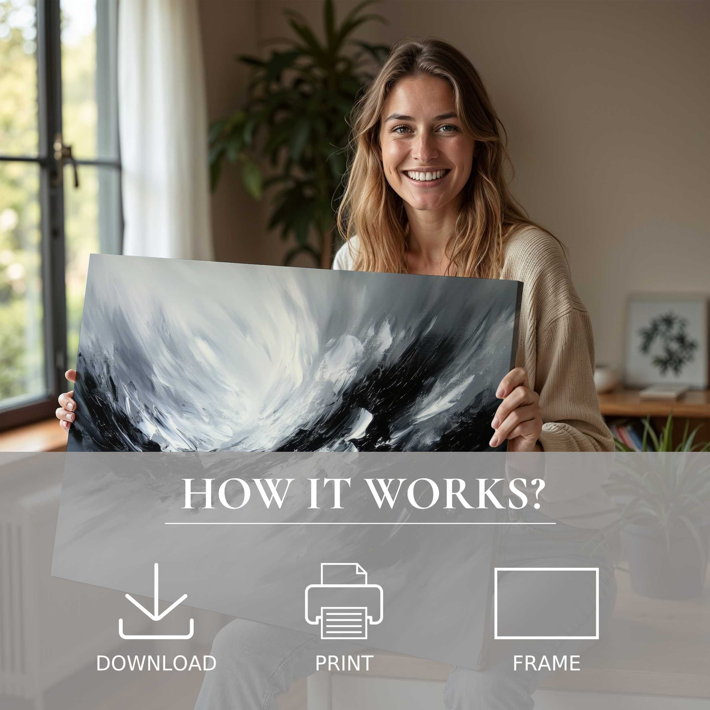 A serene moment of joy and connection with abstract digital art print, enhancing modern living with effortless elegance