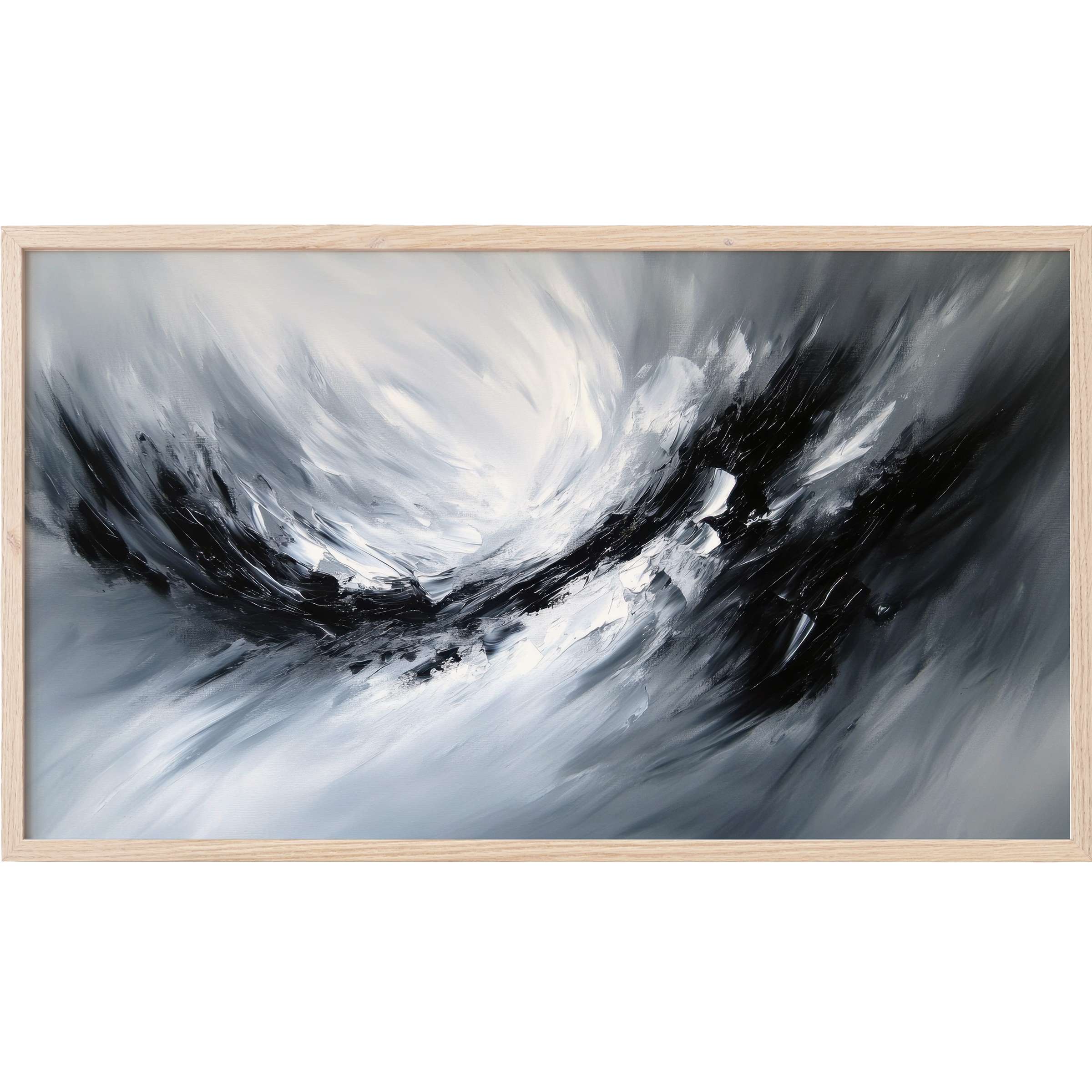 Elegant abstract Frame TV Art in sweeping black, white, and gray brushstrokes with a dynamic, modern flow
