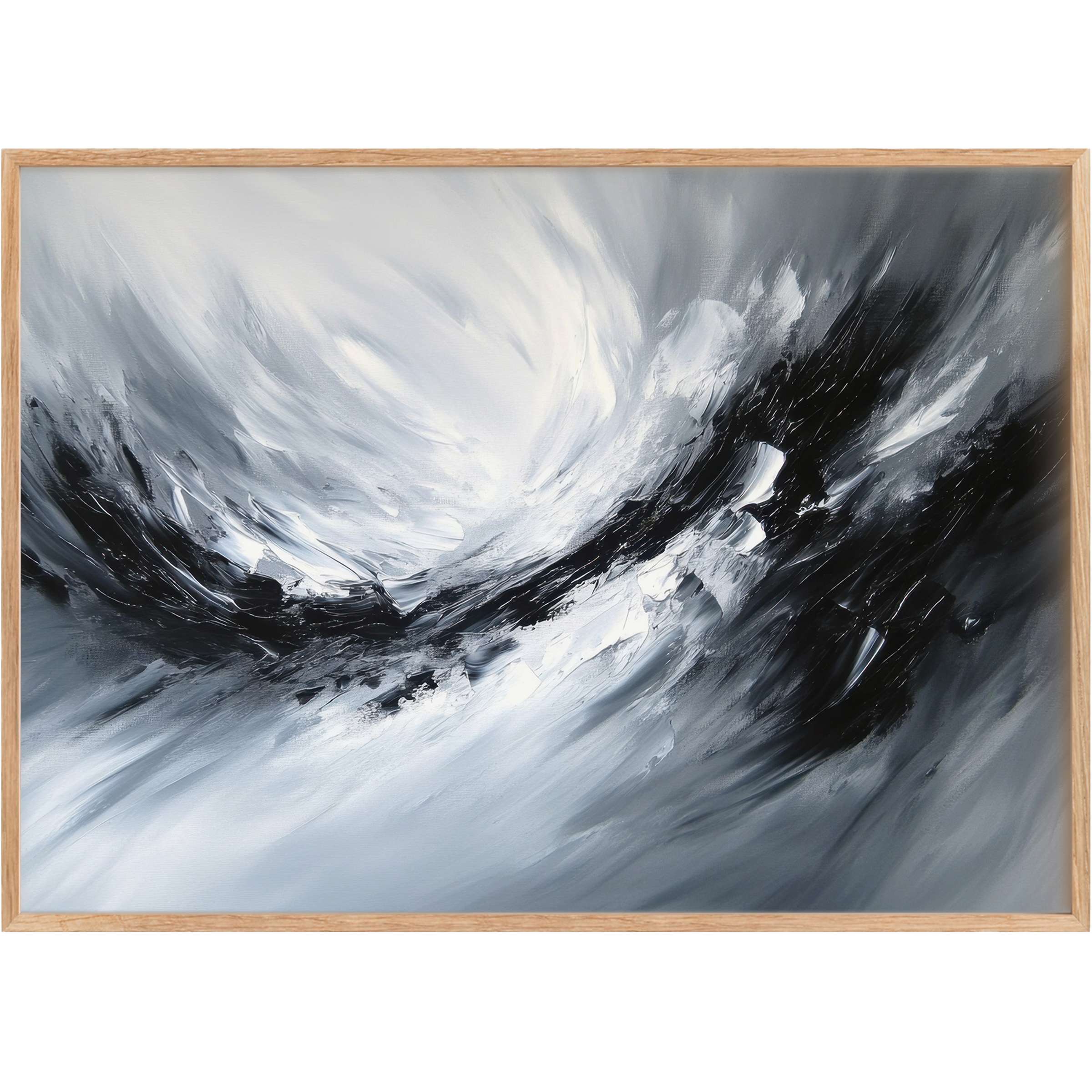 Dynamic black and white strokes converge in this abstract printable wall art, evoking a powerful, modern edge