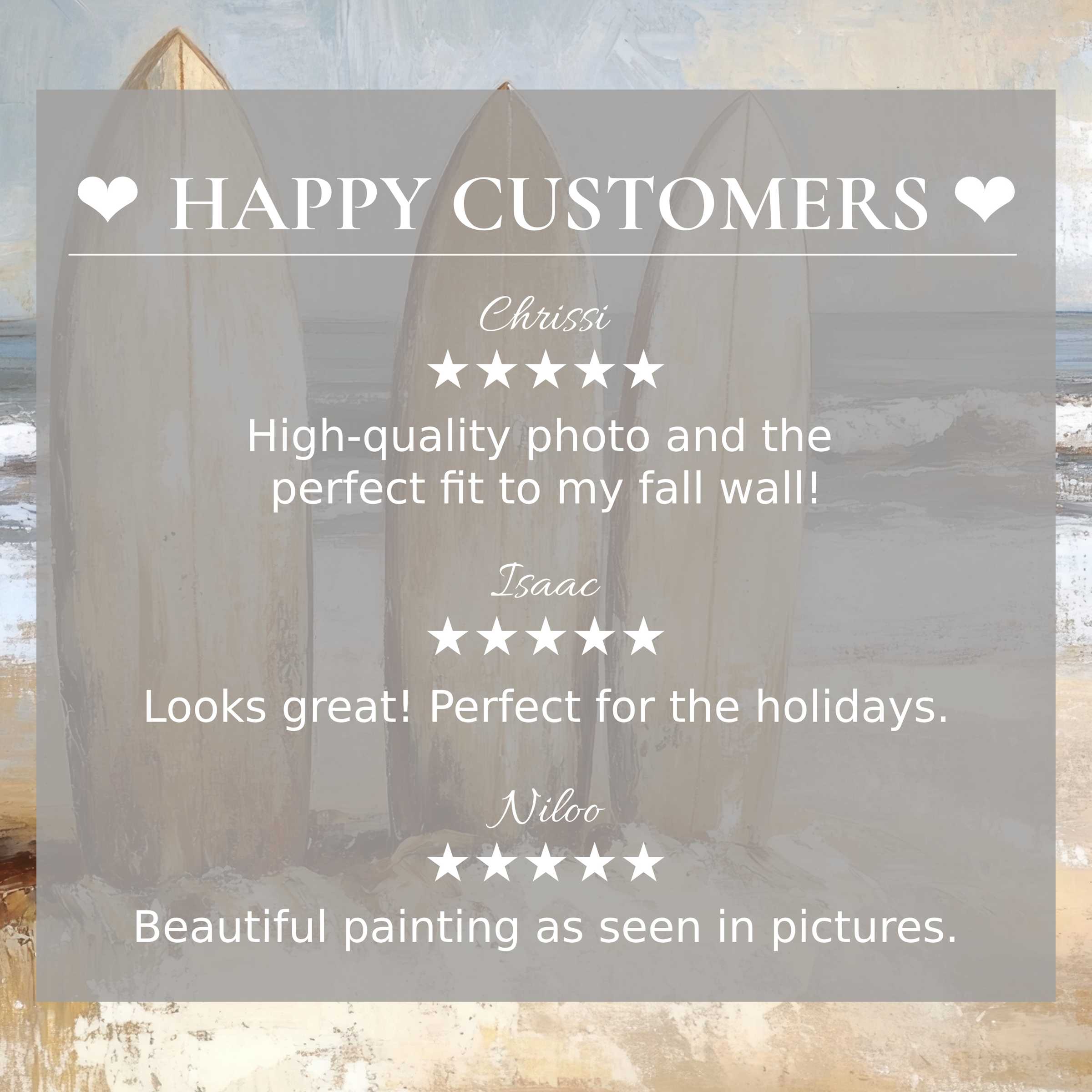 Beach art for Frame TV with abstract sunset hues, highlighting happy customer reviews and elegant, trusted design