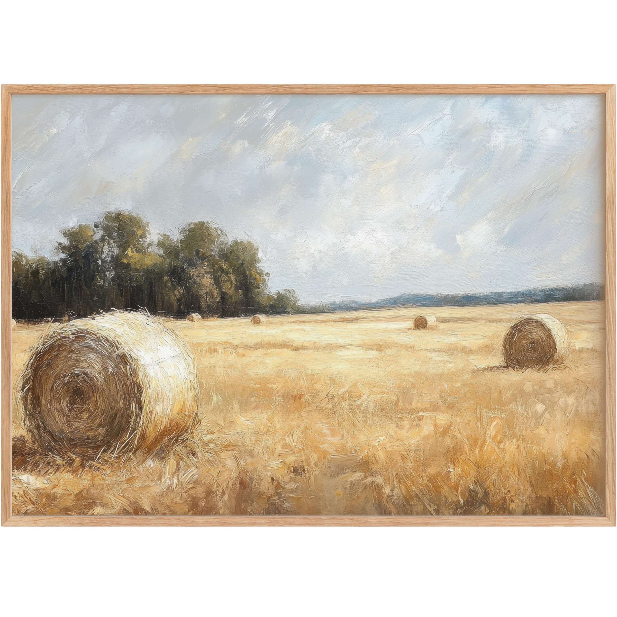 Golden fields under a soft blue sky evoke serene warmth in this landscape printable wall art, perfect for refined interiors