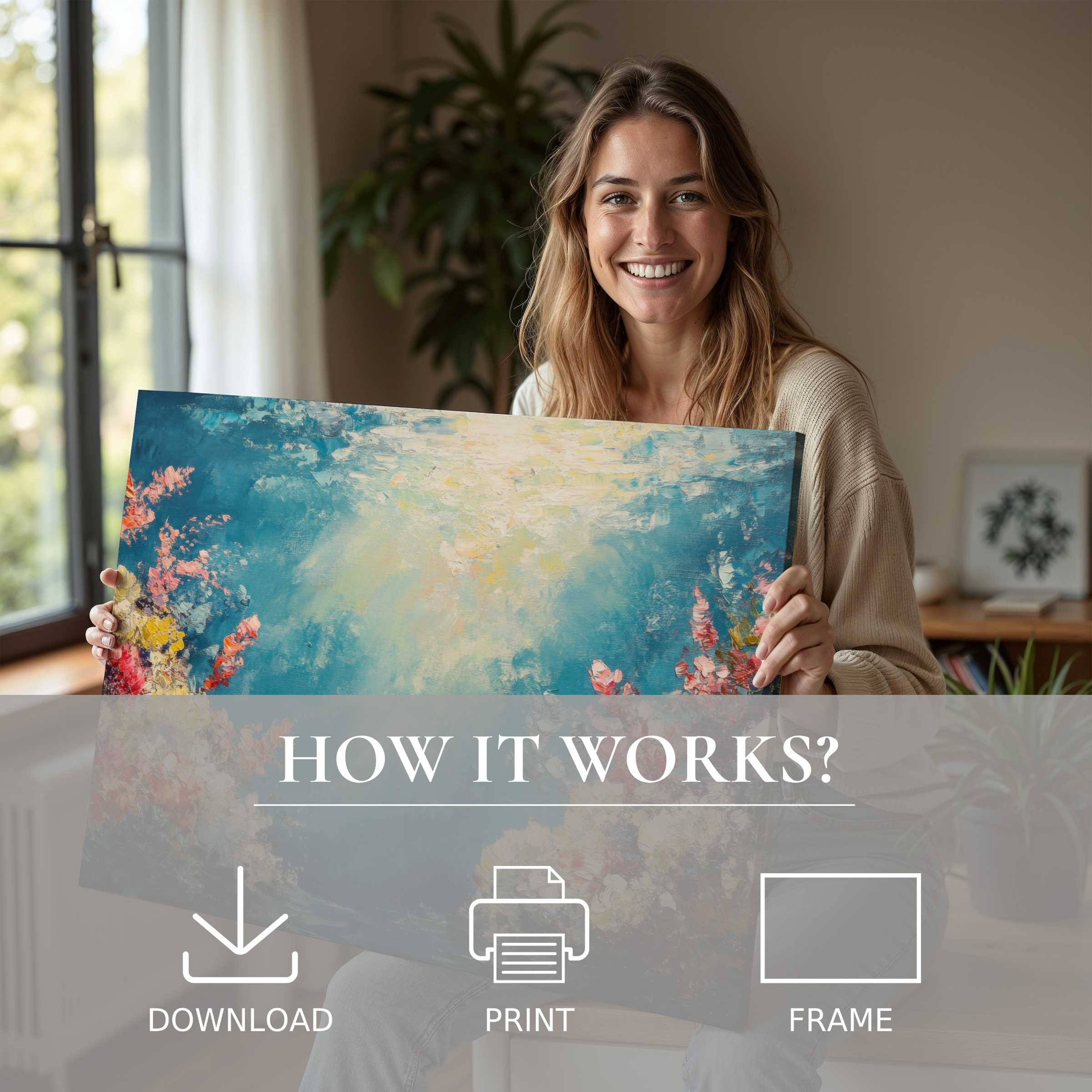 Radiant summer digital art print bringing serene joy and effortless elegance into a stylish, modern living space