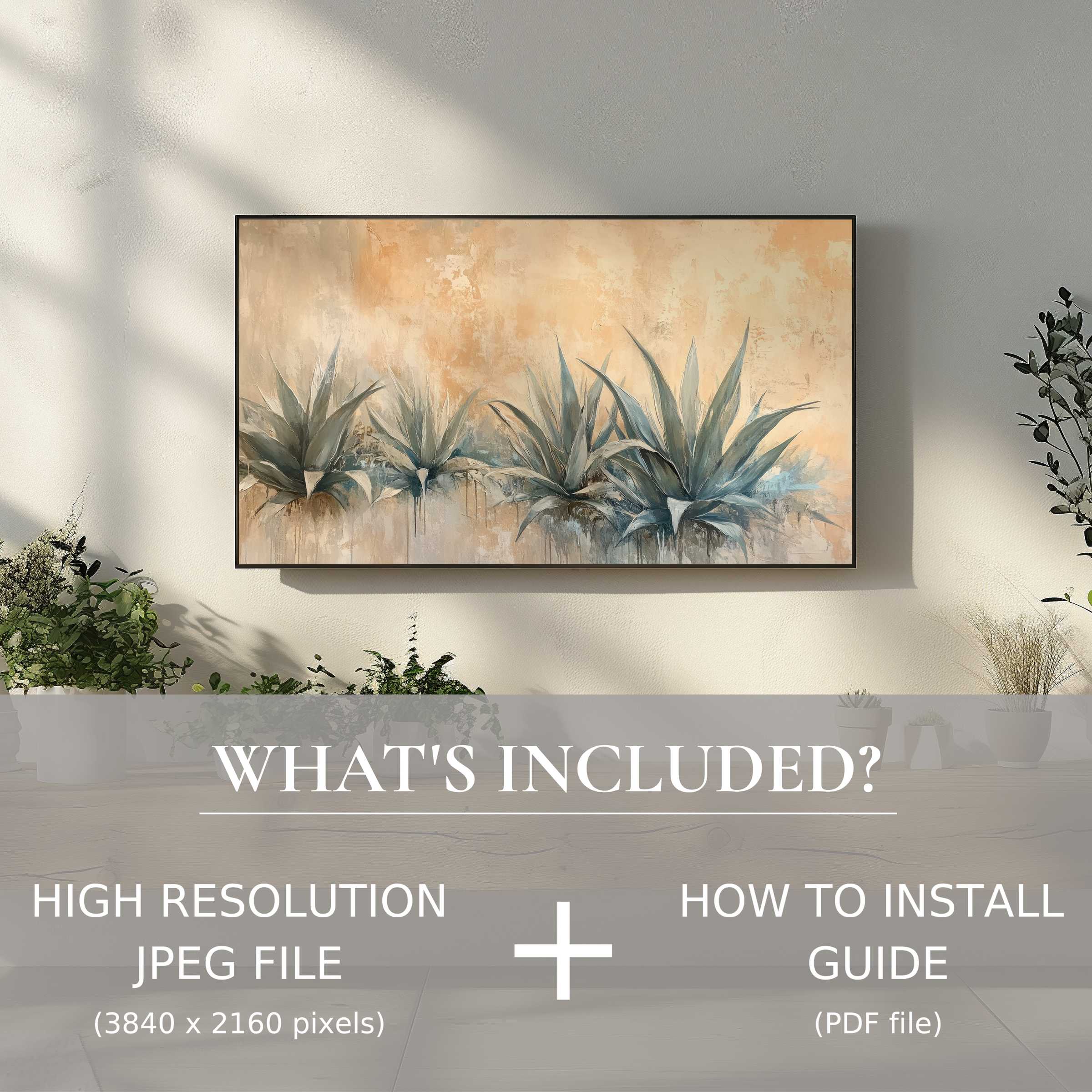 Elegant botanical digital TV art download, easy to install, elevating your modern living space with refined charm
