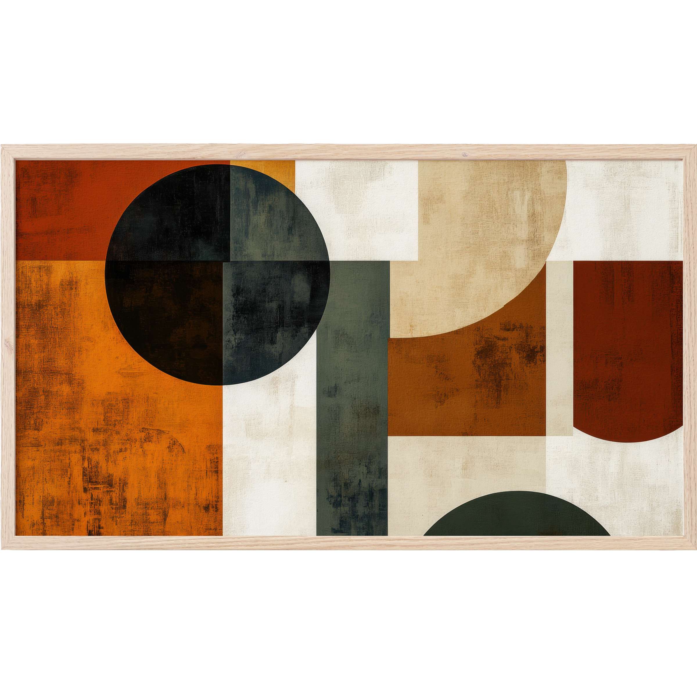 Abstract geometric shapes in warm earth tones and muted greens, a sophisticated modern Frame TV Art piece