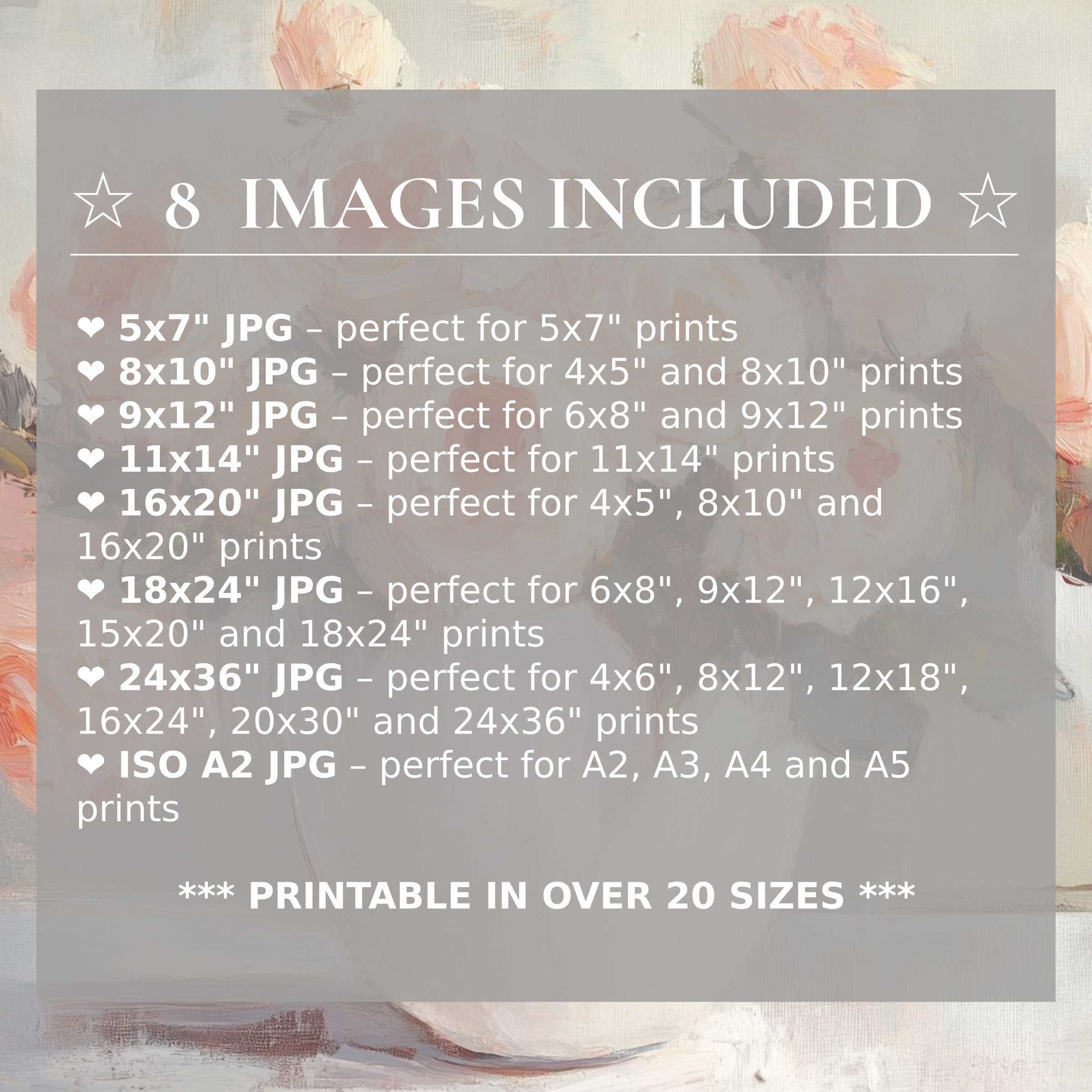 Floral digital print in soft blush and cream hues, radiating serene elegance; includes 8 premium sizes for timeless modern style