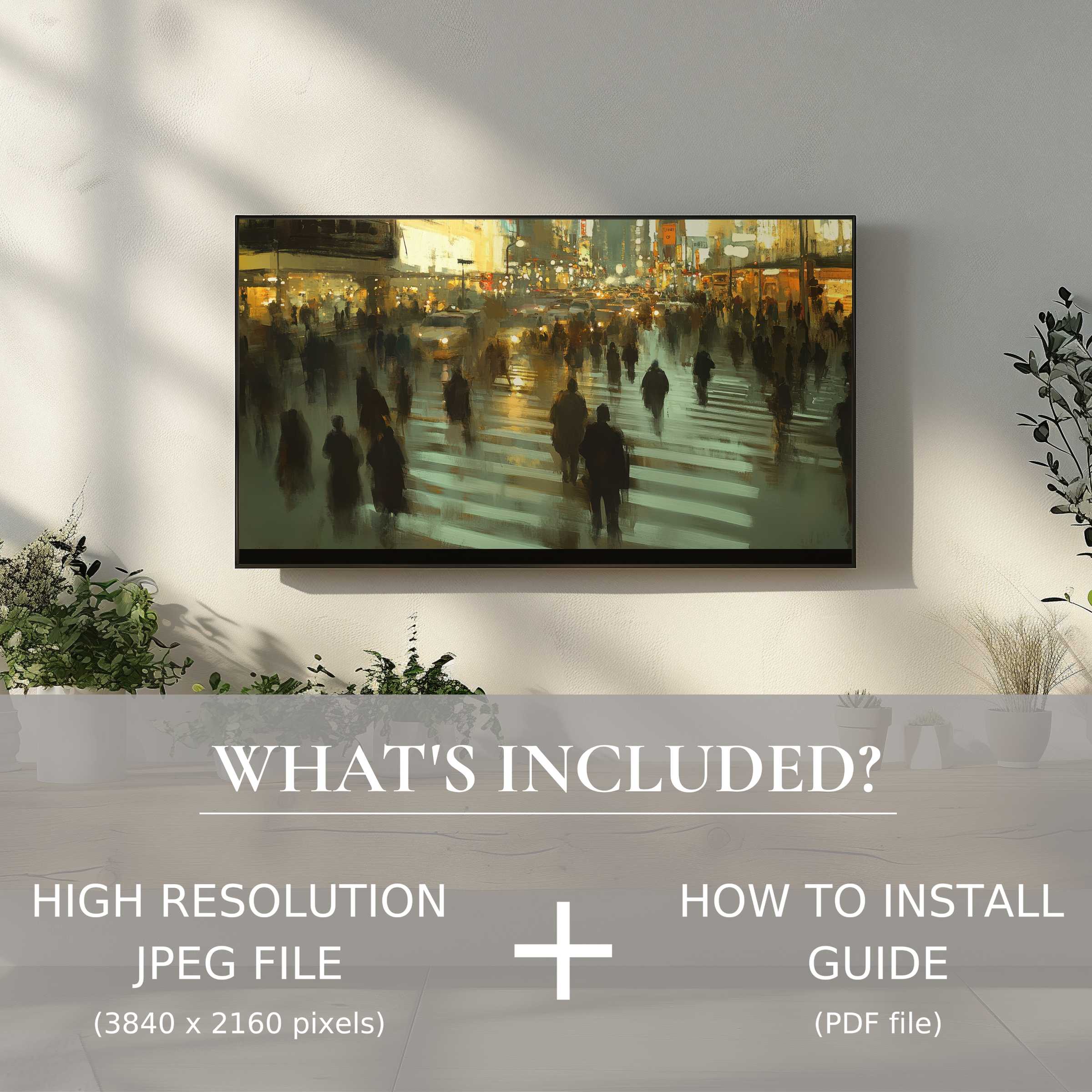 Elegant urban digital TV art download brightens chic living spaces with easy digital use for modern decor lovers