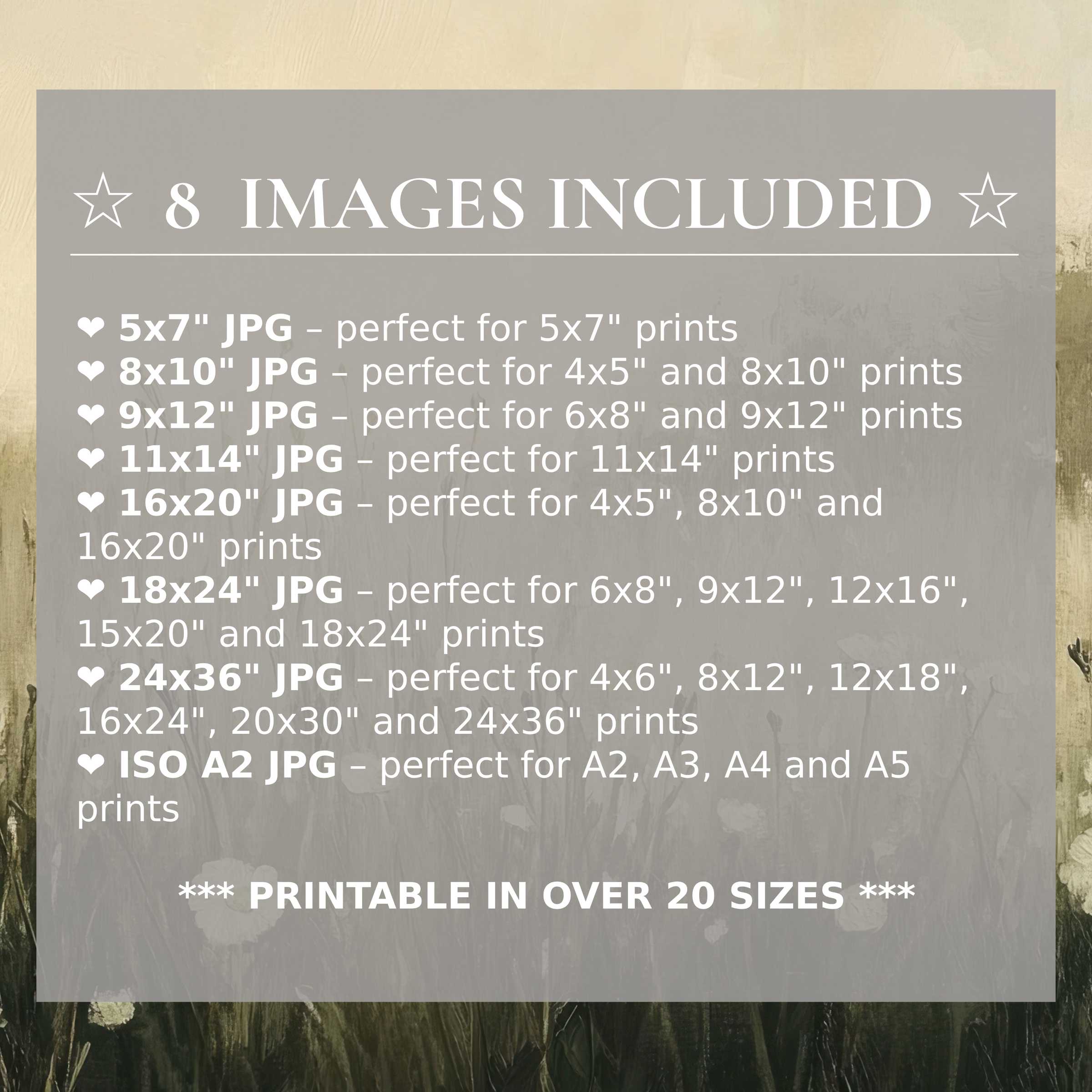 Radiant spring digital print in soft creams and sage greens, elevating modern interiors with timeless style; 8 high-quality sizes included