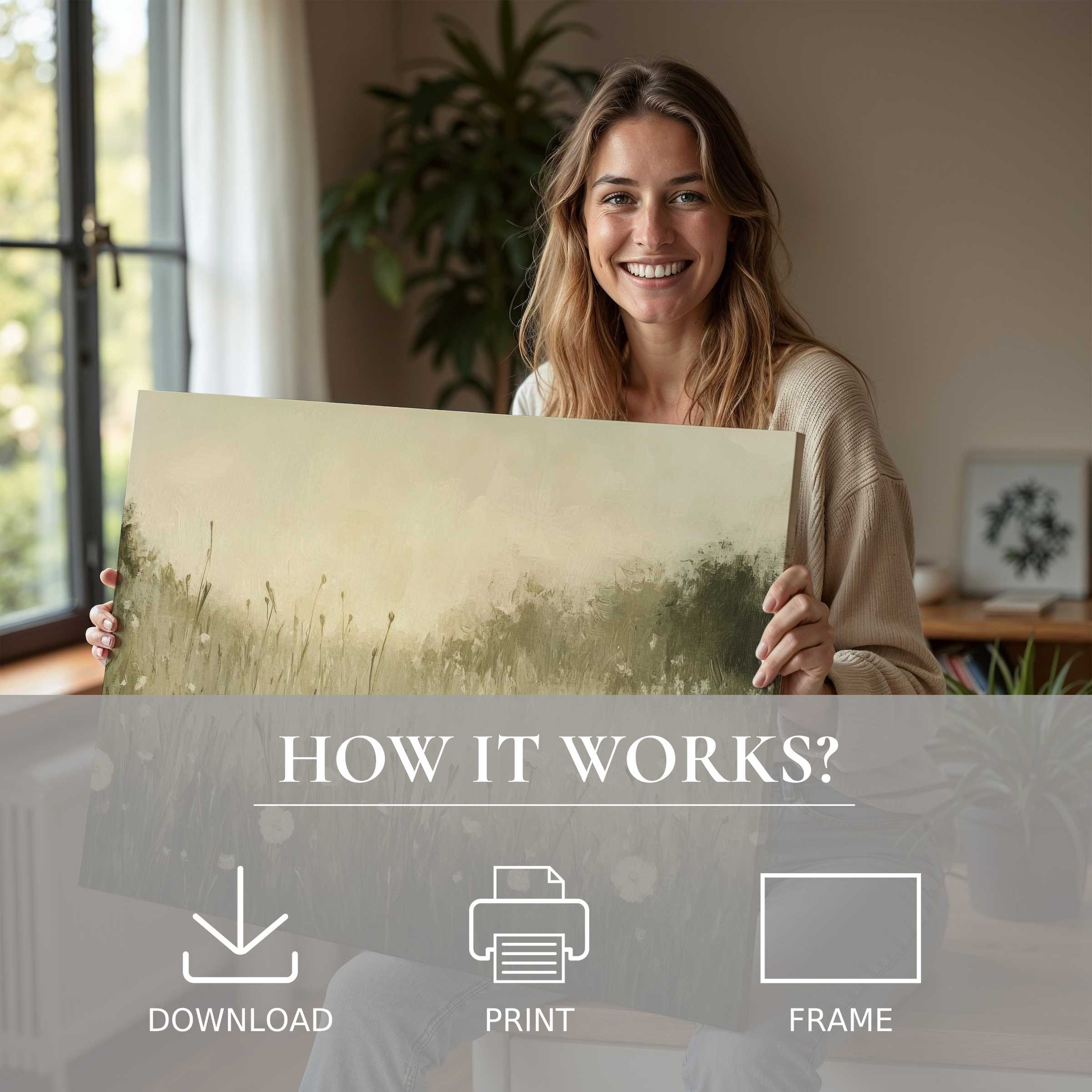 A radiant moment of connection with serene spring digital art print in a modern home, embodying joy, ease, and refined living