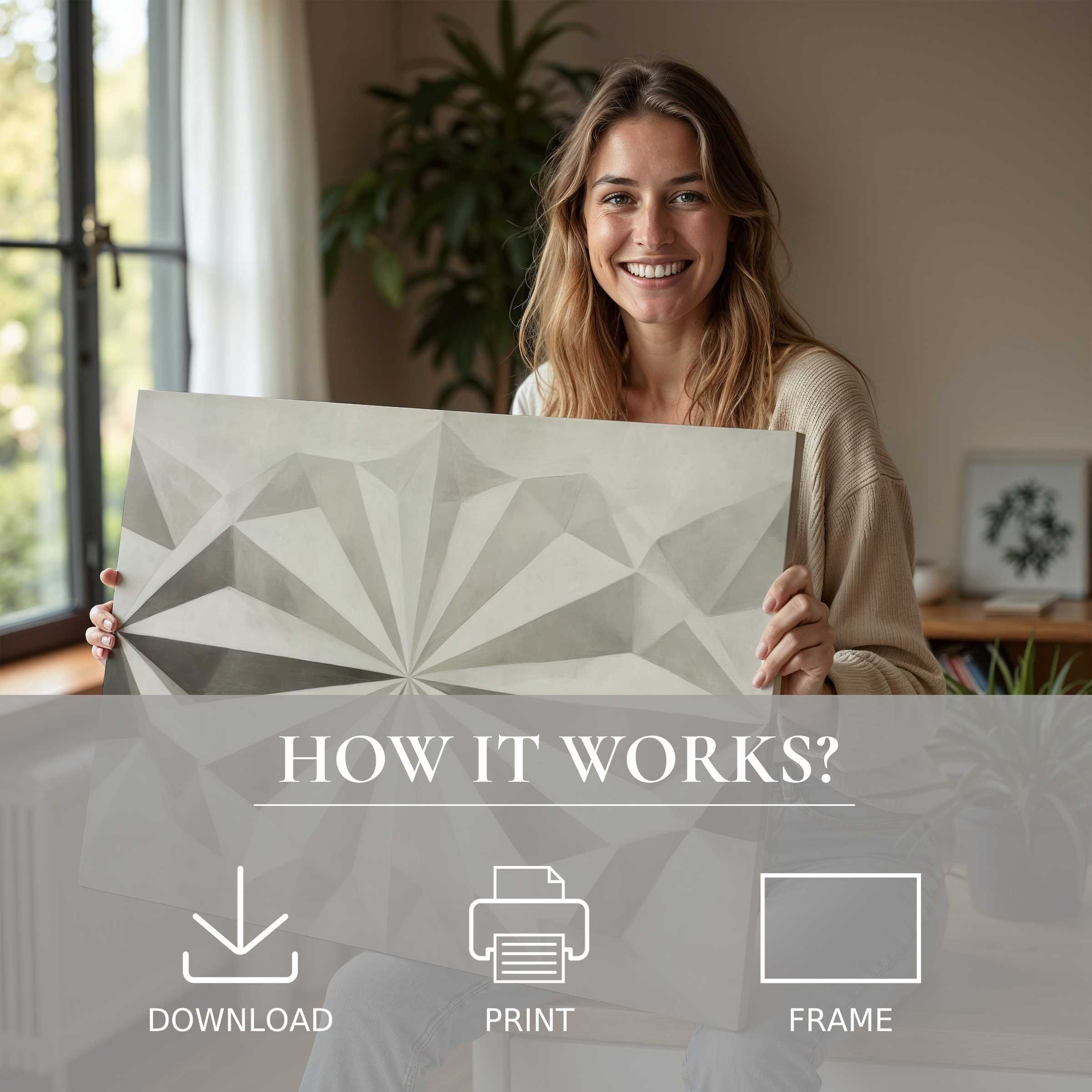 Refined neutral digital art print radiates calm and connection, enriching modern homes with effortless elegance and joy