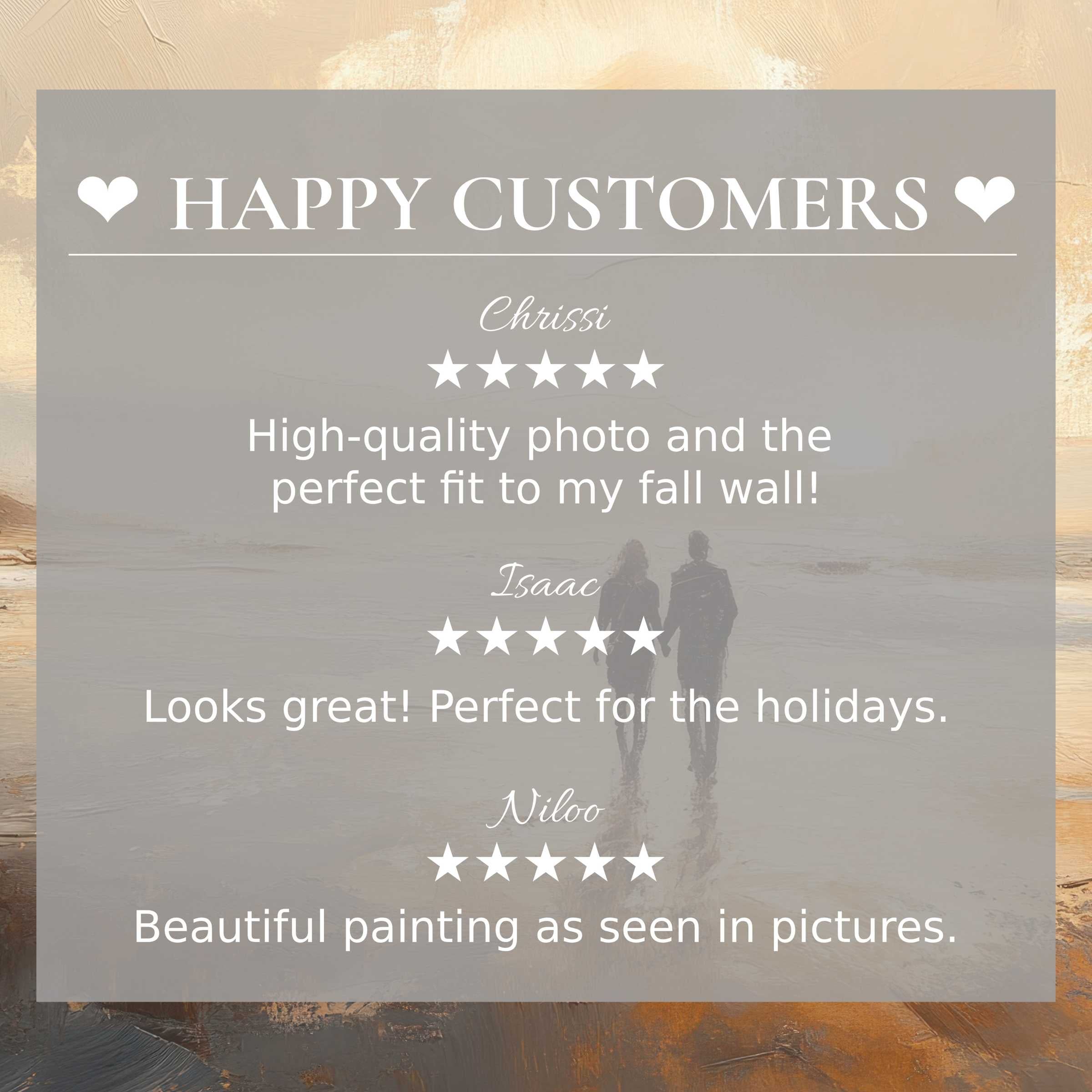 Elegant beach art for Frame TV with abstract sunset hues; happy customer reviews build trust in quality and style