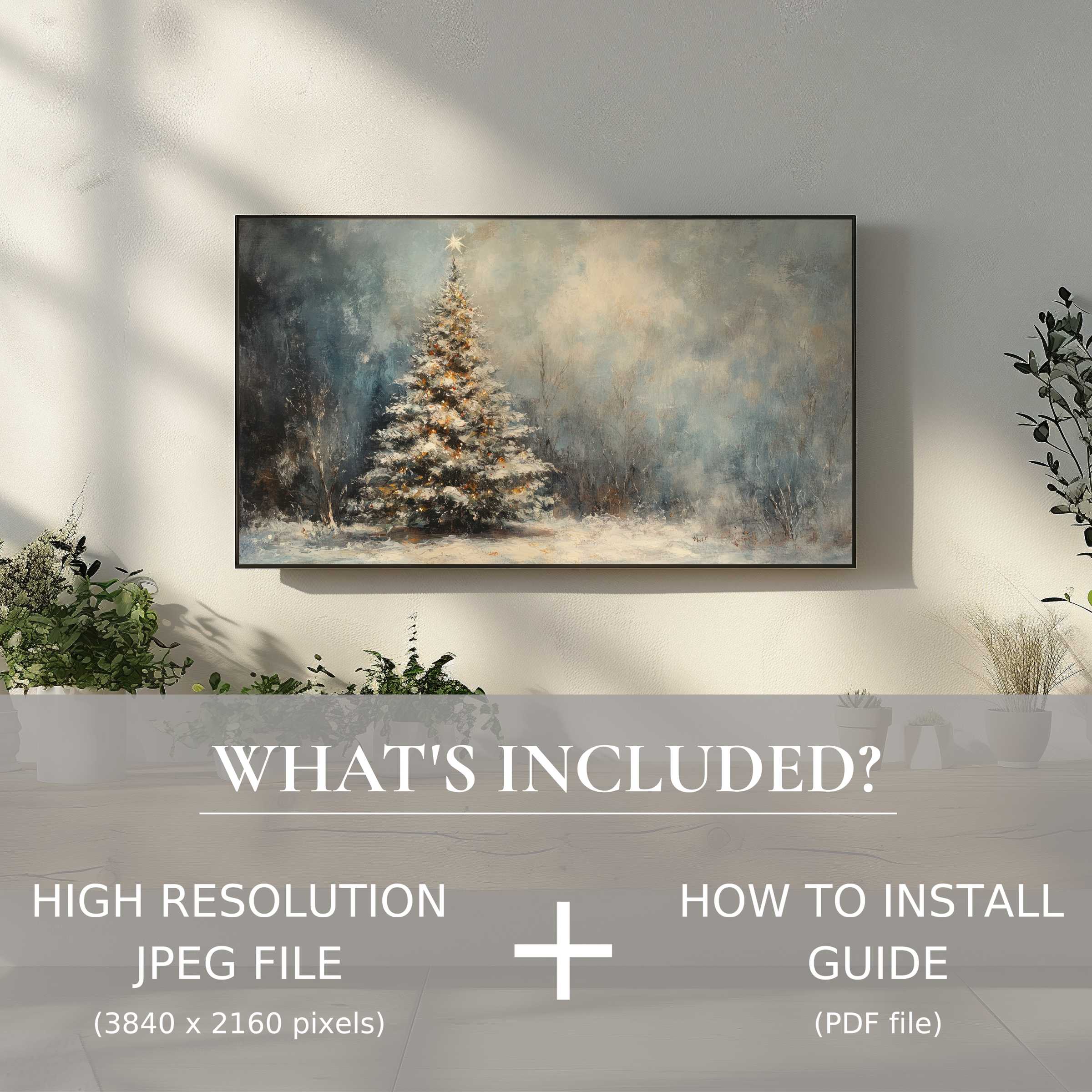 Elegant christmas digital TV art download with easy use, enhancing modern living spaces with serene holiday charm