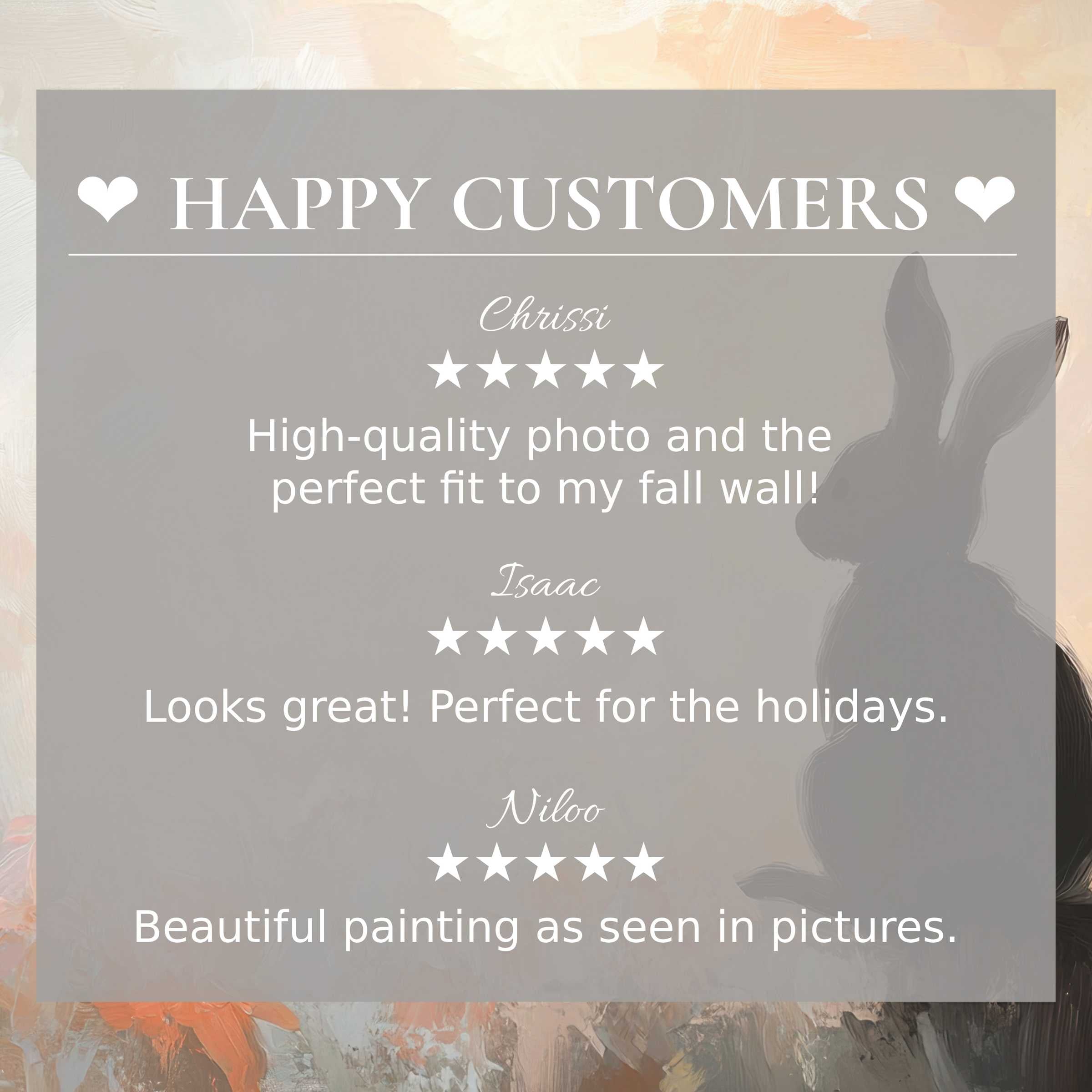 Easter art for Frame TV with abstract sunset hues, showing happy customer reviews to inspire trust and elegance