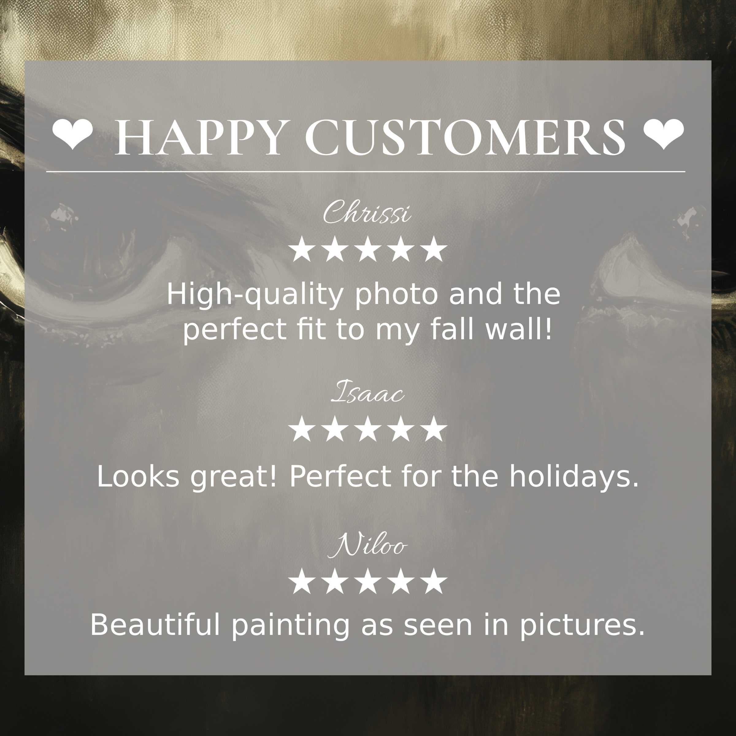 Halloween art for Frame TV with abstract dark gold brush strokes, showcasing happy customer reviews and refined style
