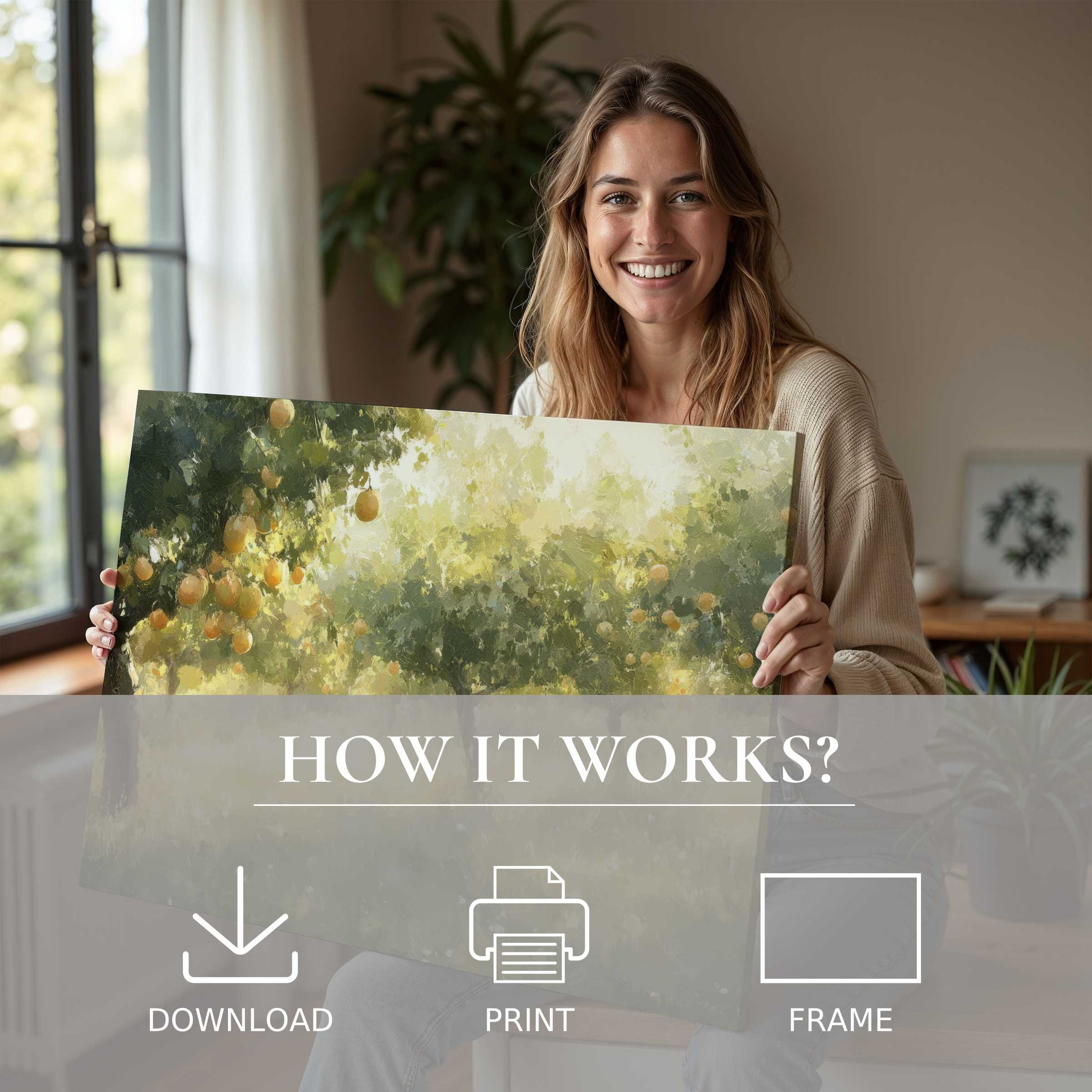 Radiant tree digital art print embraced in a serene modern home, inviting warmth and joy through effortless elegance