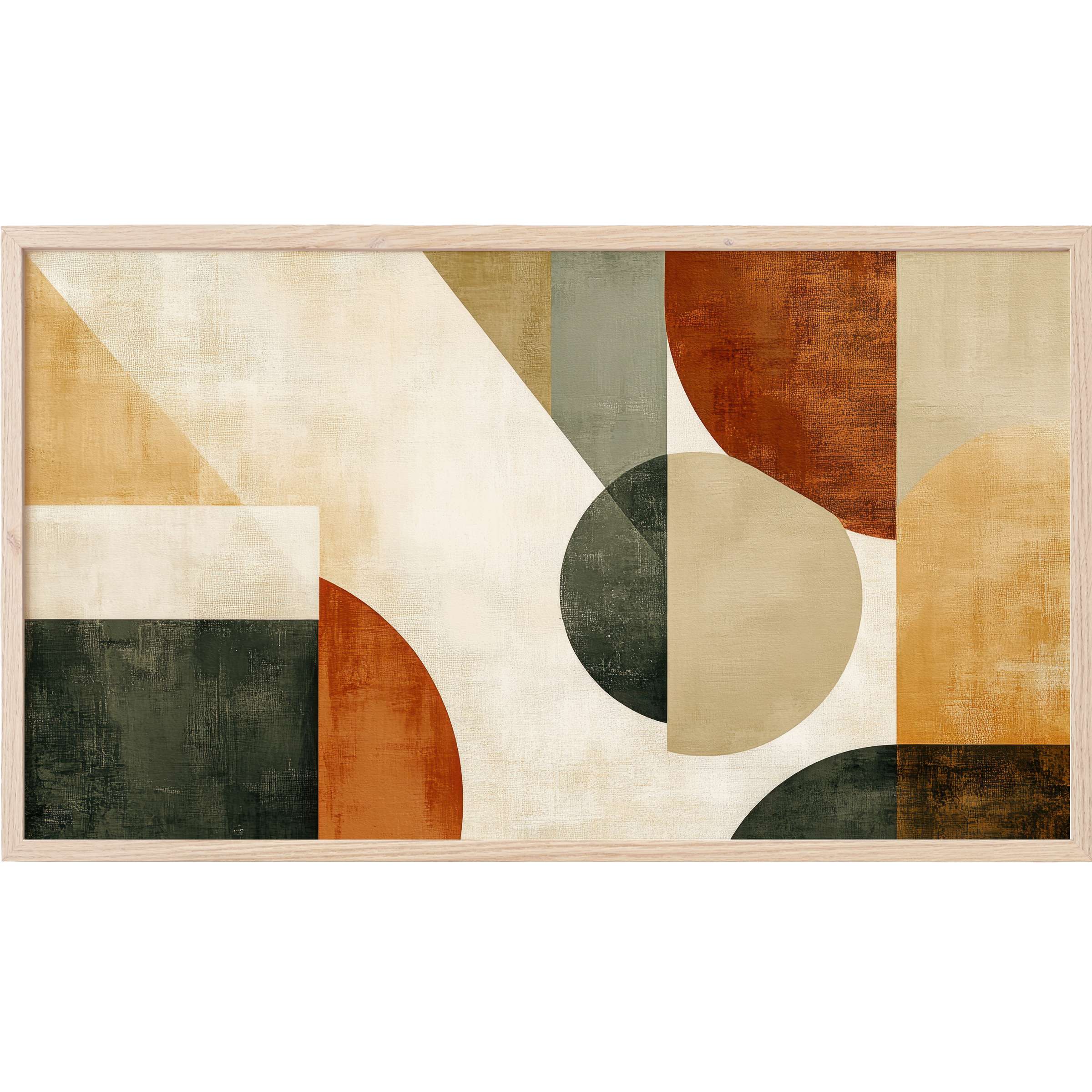 Modern Frame TV Art with warm rust, beige, olive, and cream hues in textured geometric shapes and clean lines