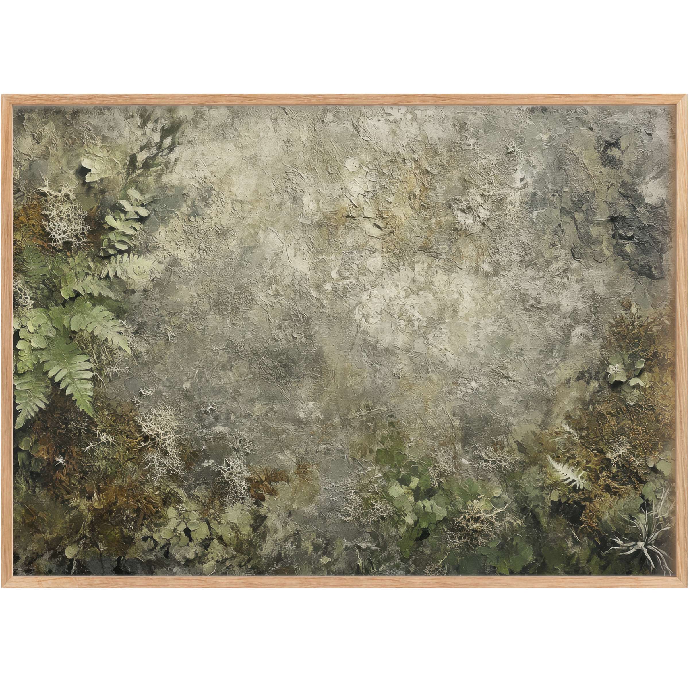 Botanical printable wall art with textured greens and muted earth tones, evoking a serene, timeless natural elegance