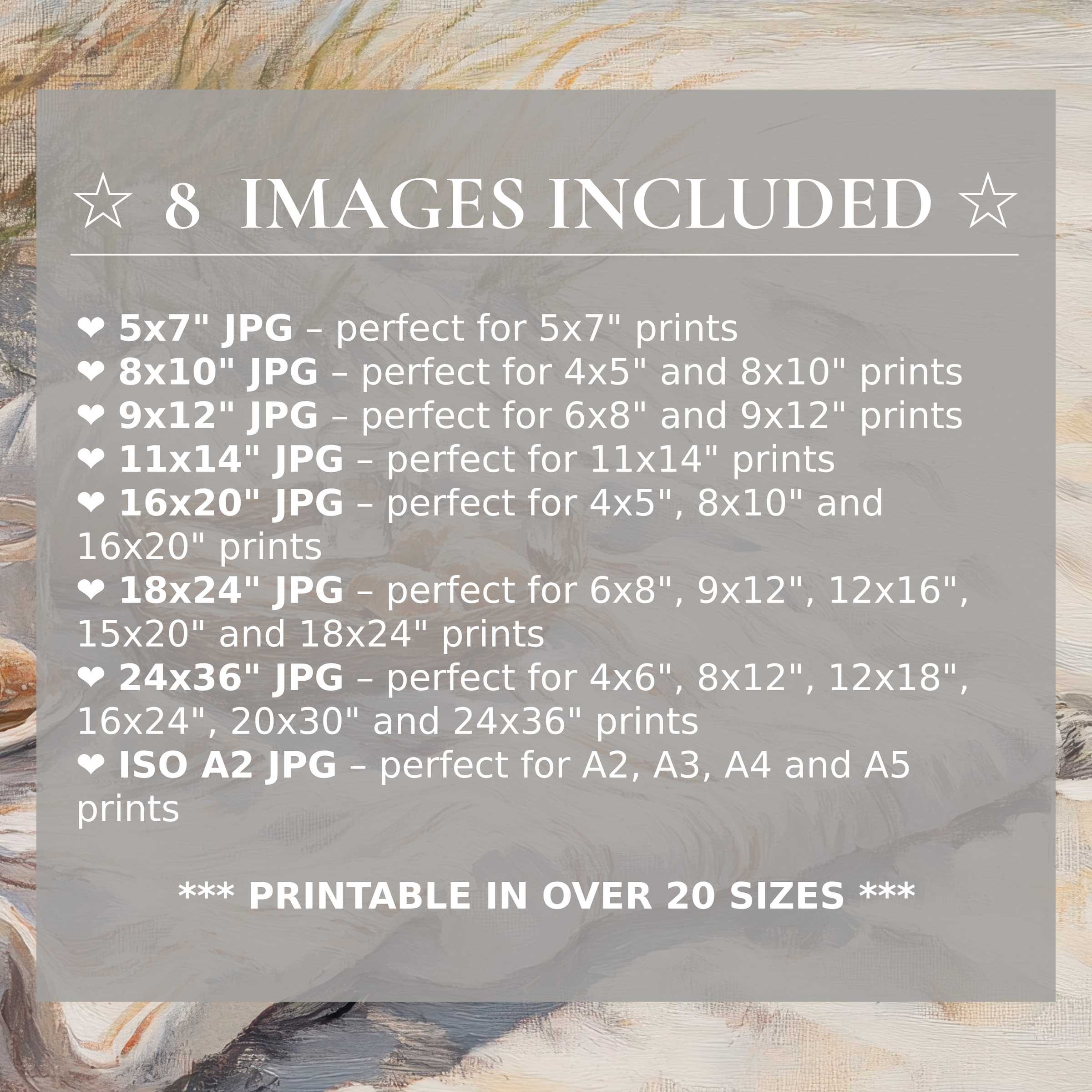 Radiant beach digital print in soft blues and warm tans, offering 8 high-quality sizes in one download to elevate modern interiors with versatile, calming elegance