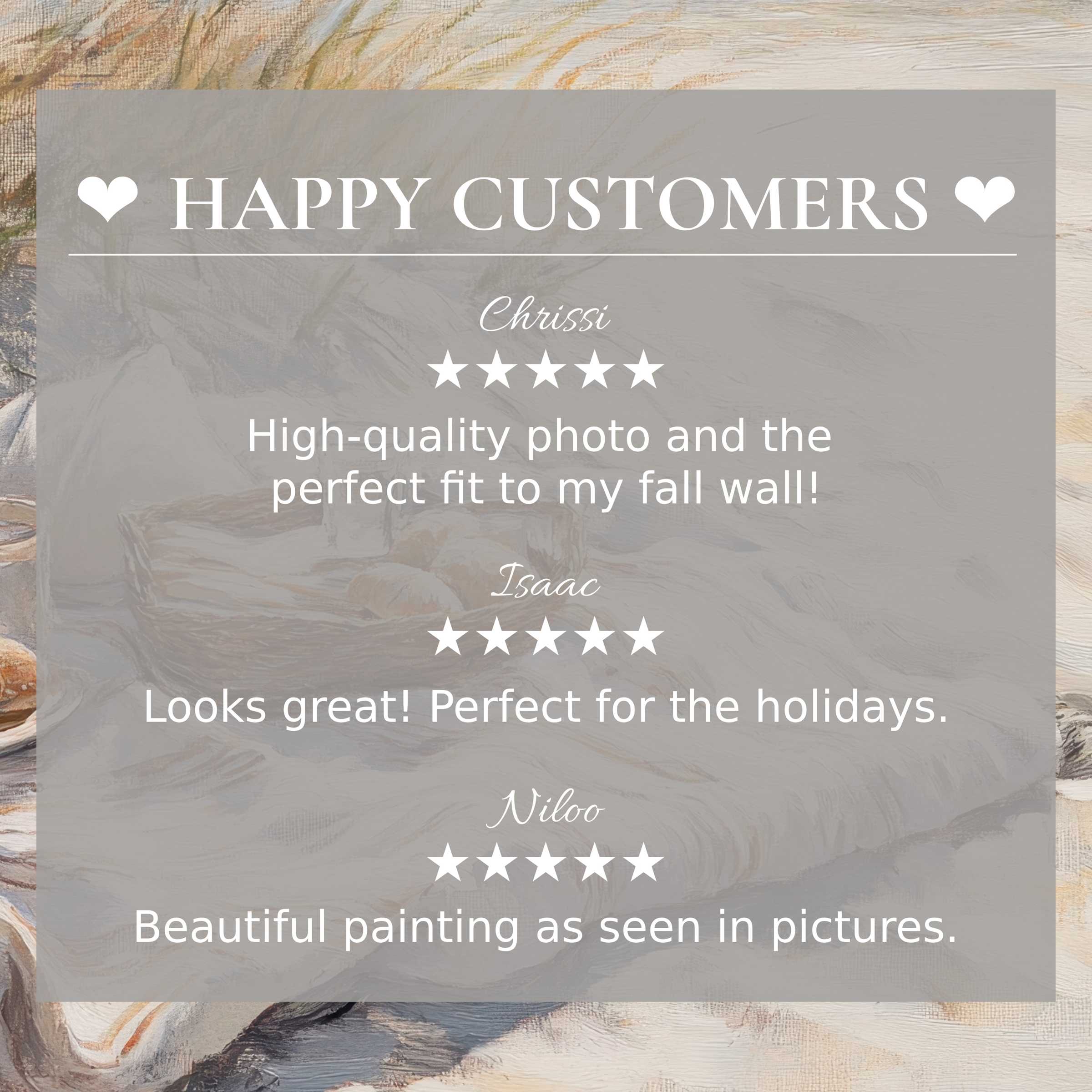 Beach art for Frame TV with abstract sunset tones, showcasing happy customer reviews and refined, elegant style