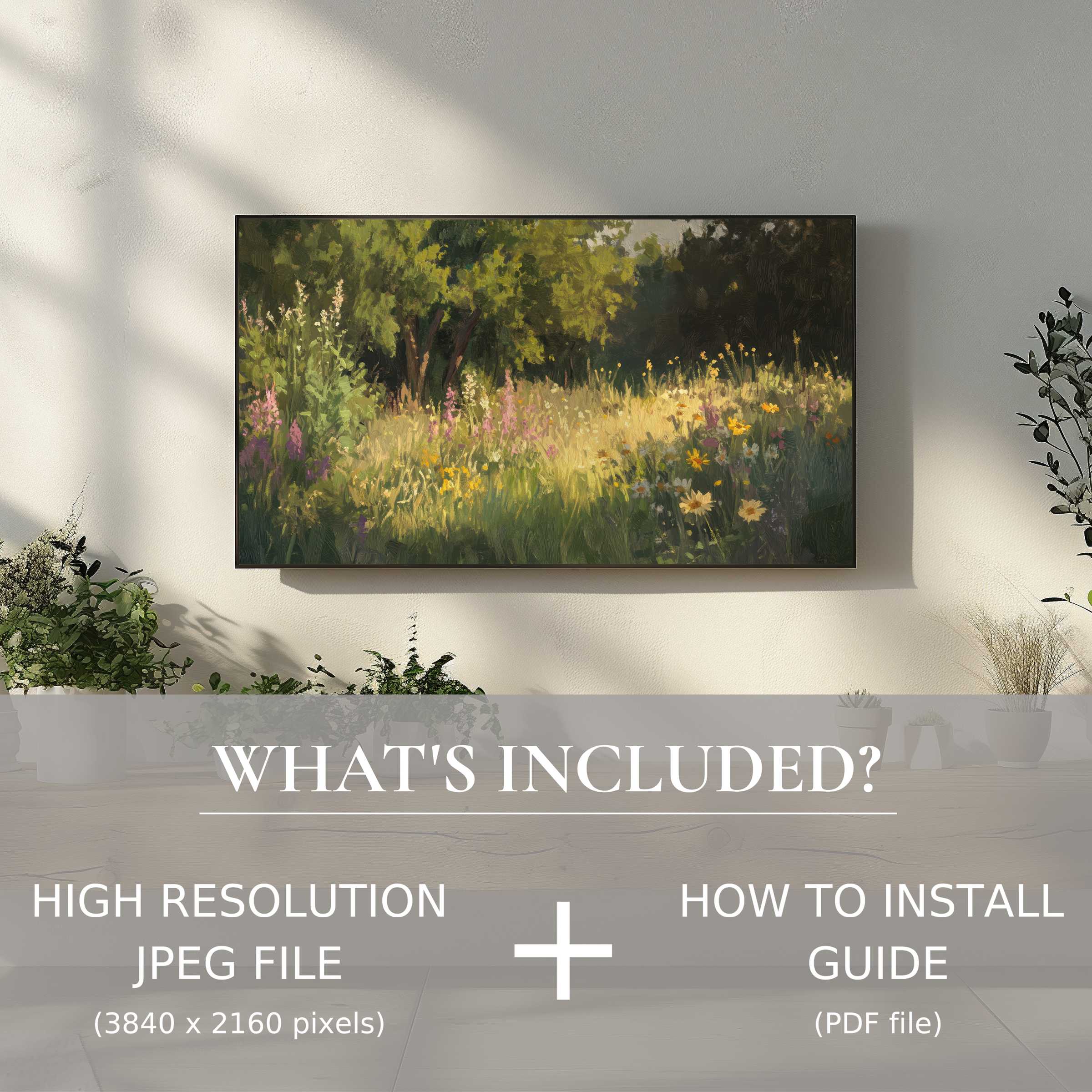 Elegant summer digital TV art download, easy to use, enhances living space with vibrant nature-inspired beauty