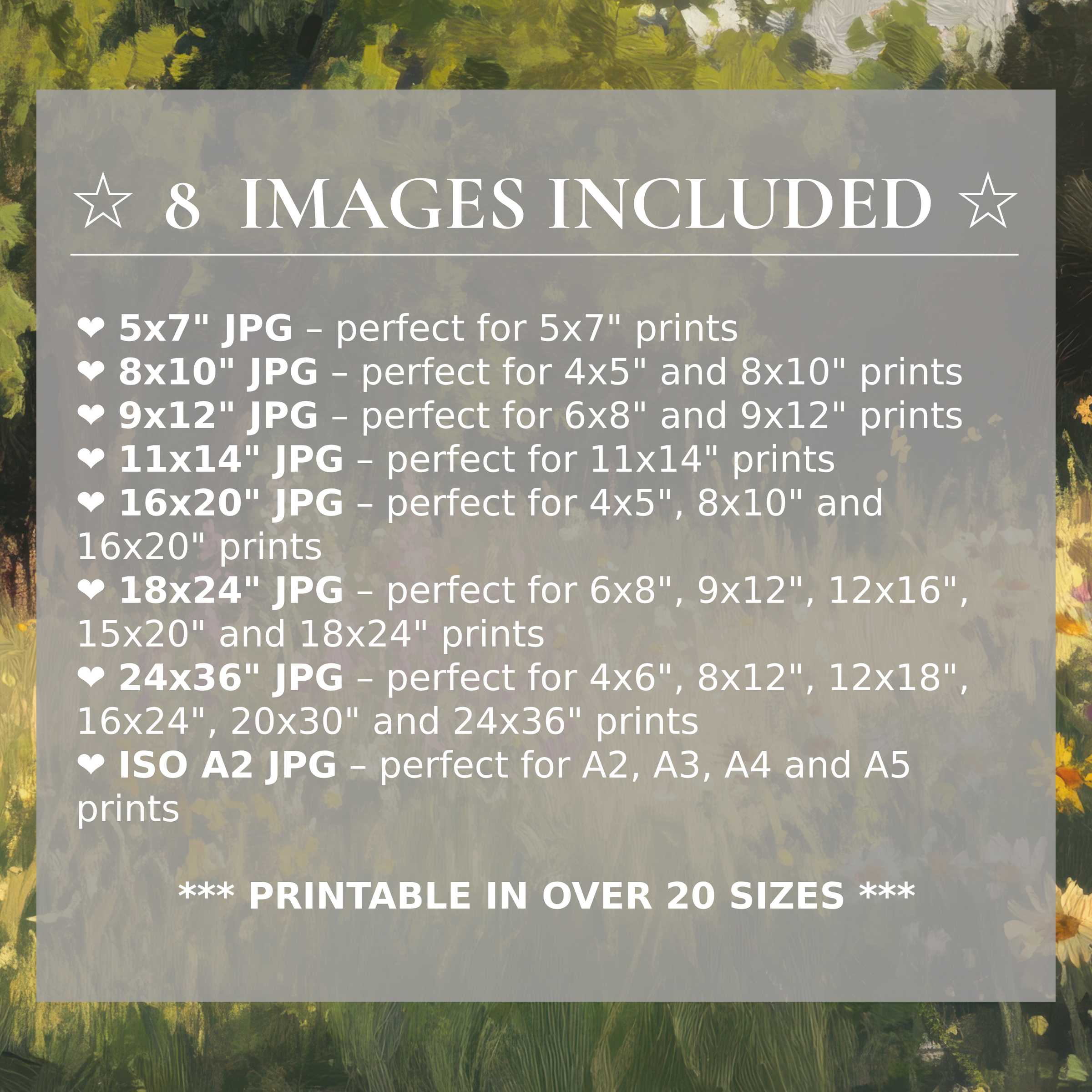 Radiant summer digital print in lush greens and golden florals, elevating modern interiors with elegance; includes 8 high-quality sizes