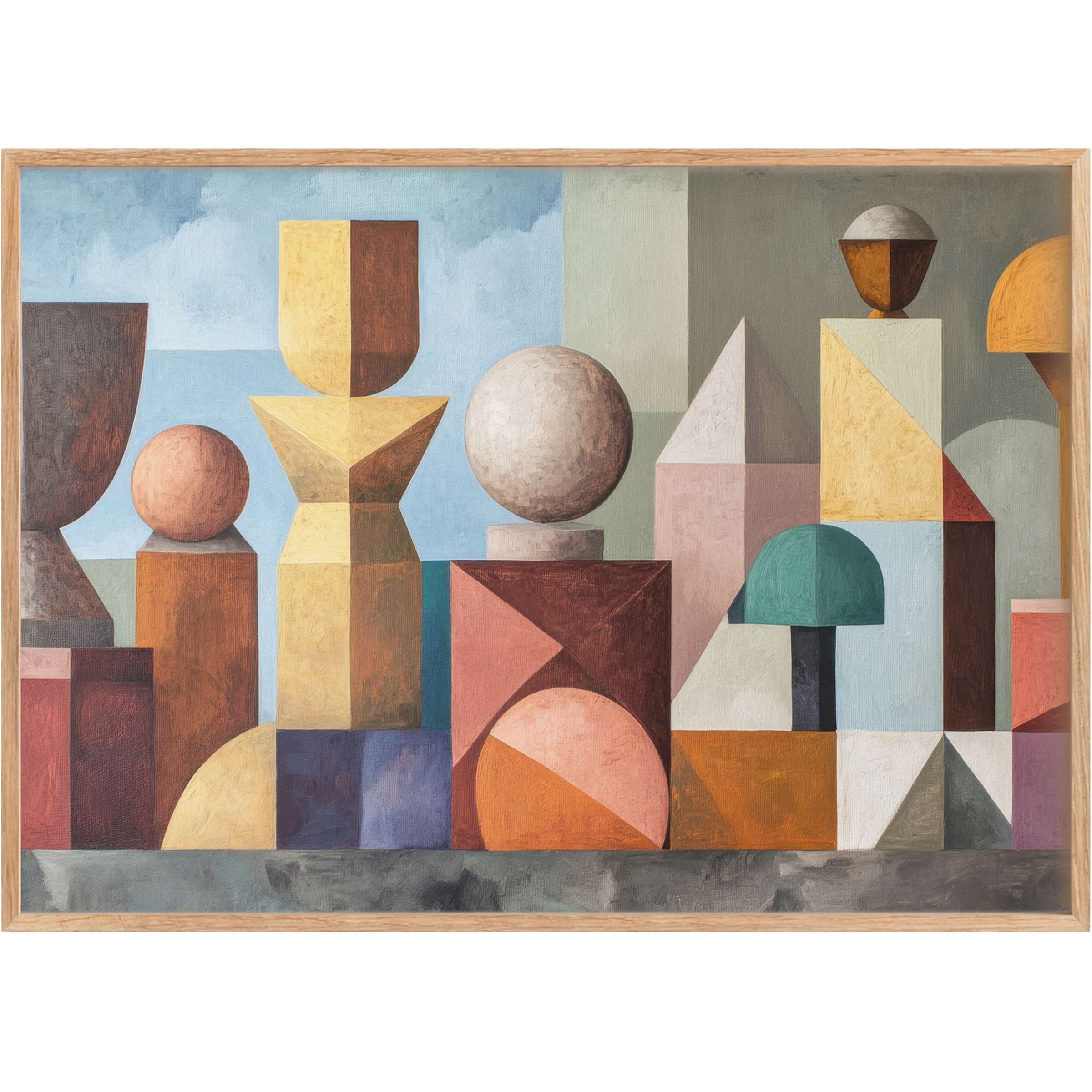 Boho printable wall art blending soft blues, warm ochres, and muted terracottas for a serene, modern sanctuary vibe