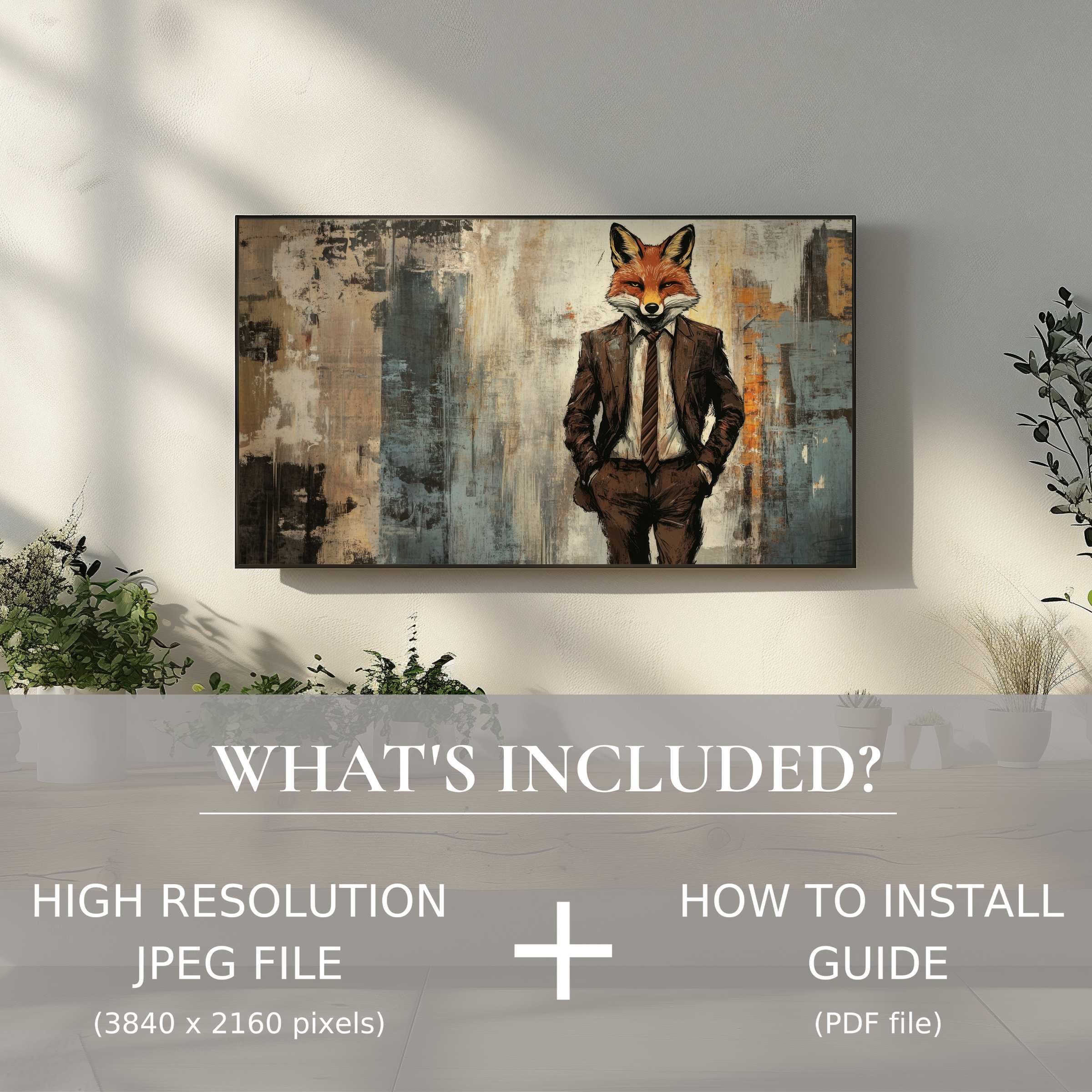 Elegant street art digital TV art download enhances modern living spaces with easy digital use and stylish fox portrait