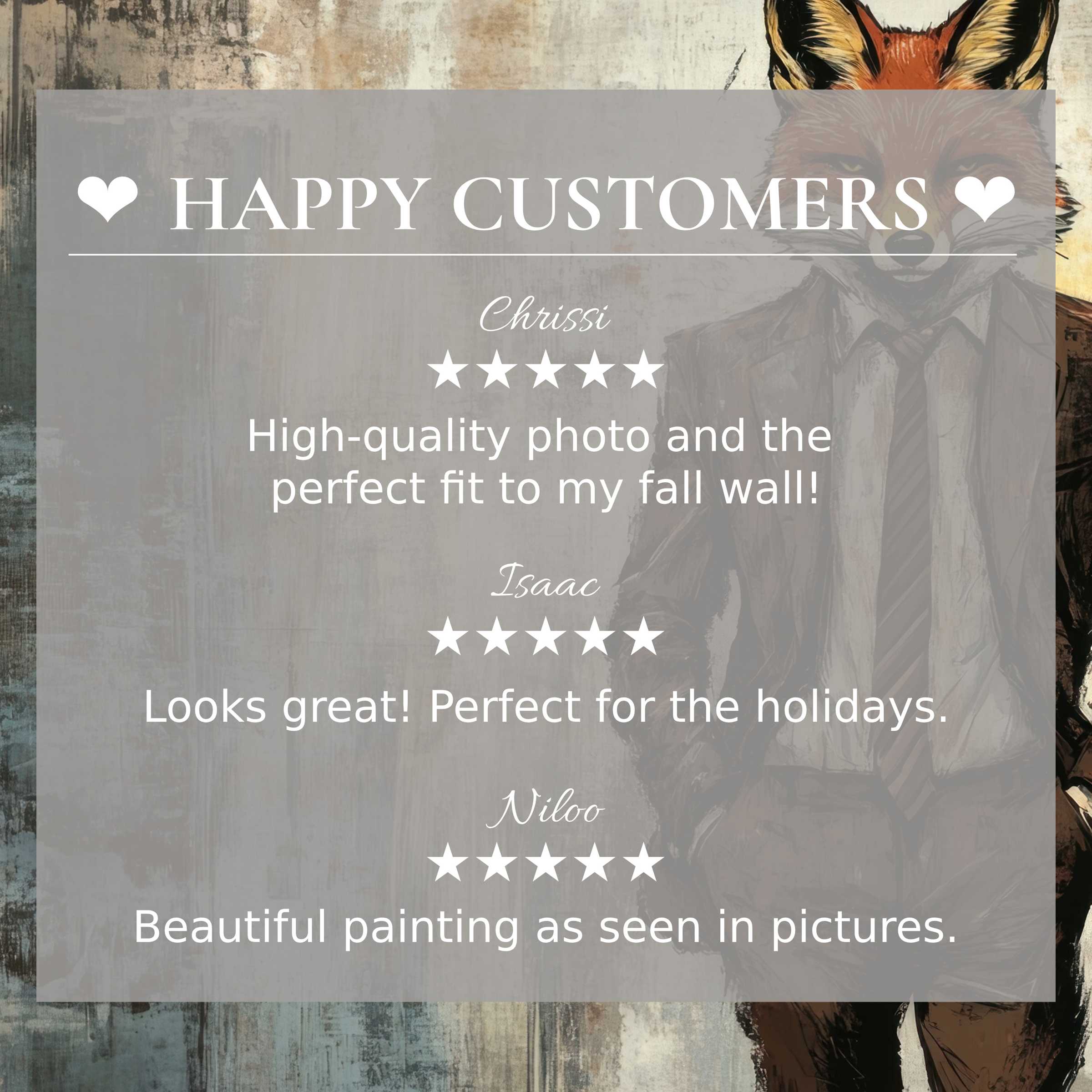 Elegant street art for Frame TV with abstract autumnal hues; layout builds trust featuring happy customer reviews
