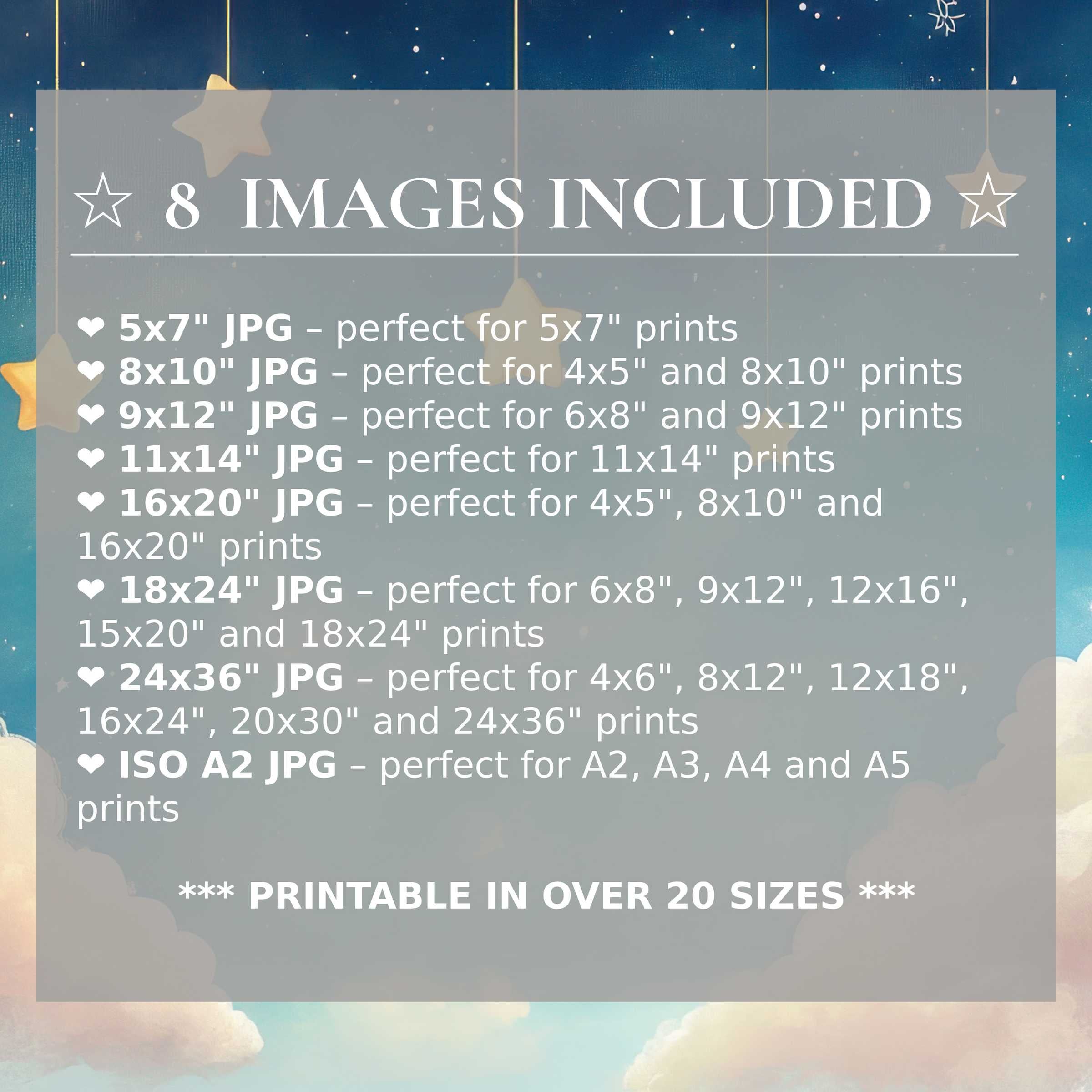 Radiant nursery digital print in calming navy and soft gold hues, including 8 high-quality sizes to elevate modern interiors with versatile style