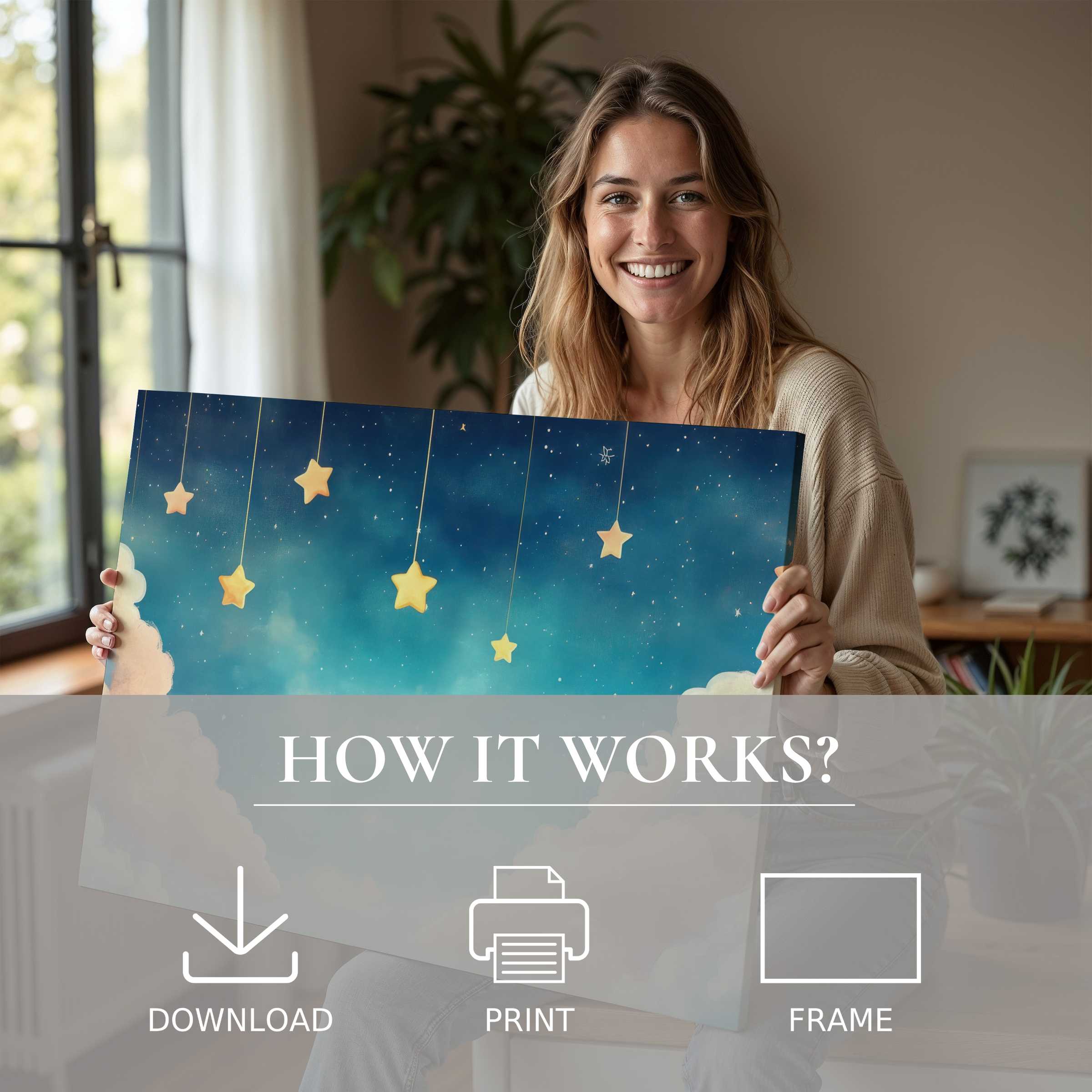 Elegant nursery digital art print brings warmth and joy, transforming modern homes with effortless beauty and serene connection