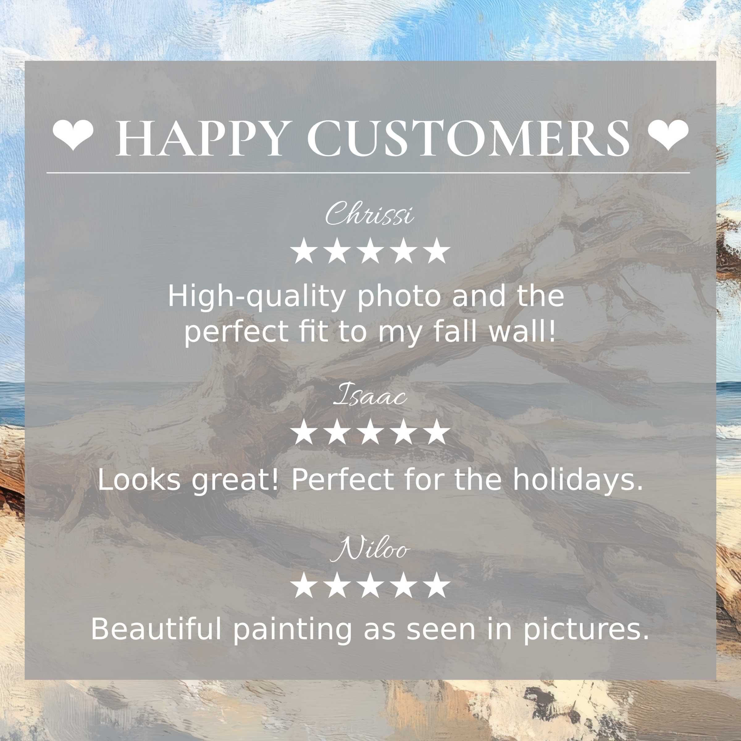 trees art for Frame TV with abstract coastal hues, showcasing happy customer reviews that inspire trust and elegance