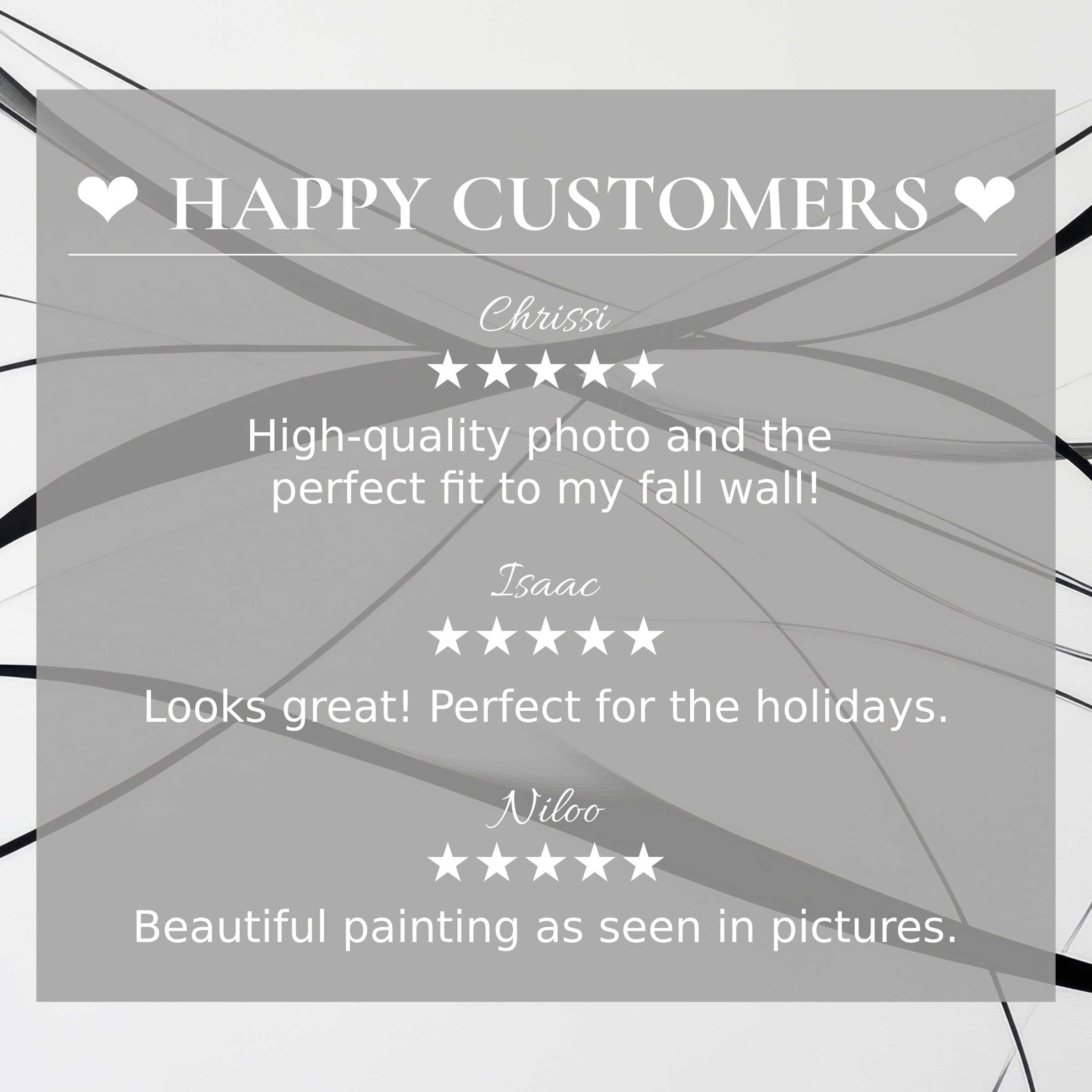Elegant abstract black and white modern art for Frame TV, showcasing happy customer reviews to inspire trust