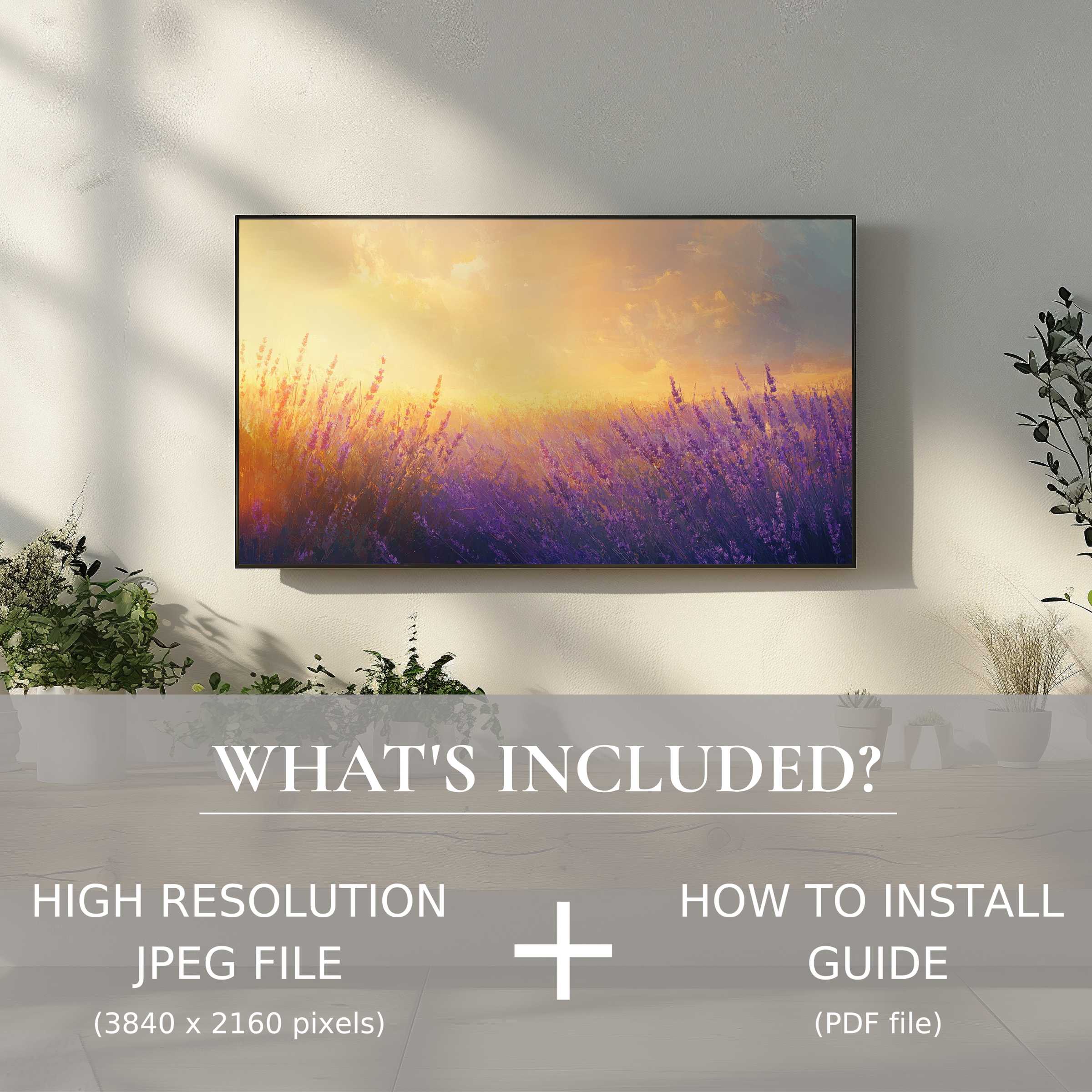 Elegant summer digital TV art download brightens modern living spaces with easy digital use and vivid lavender fields