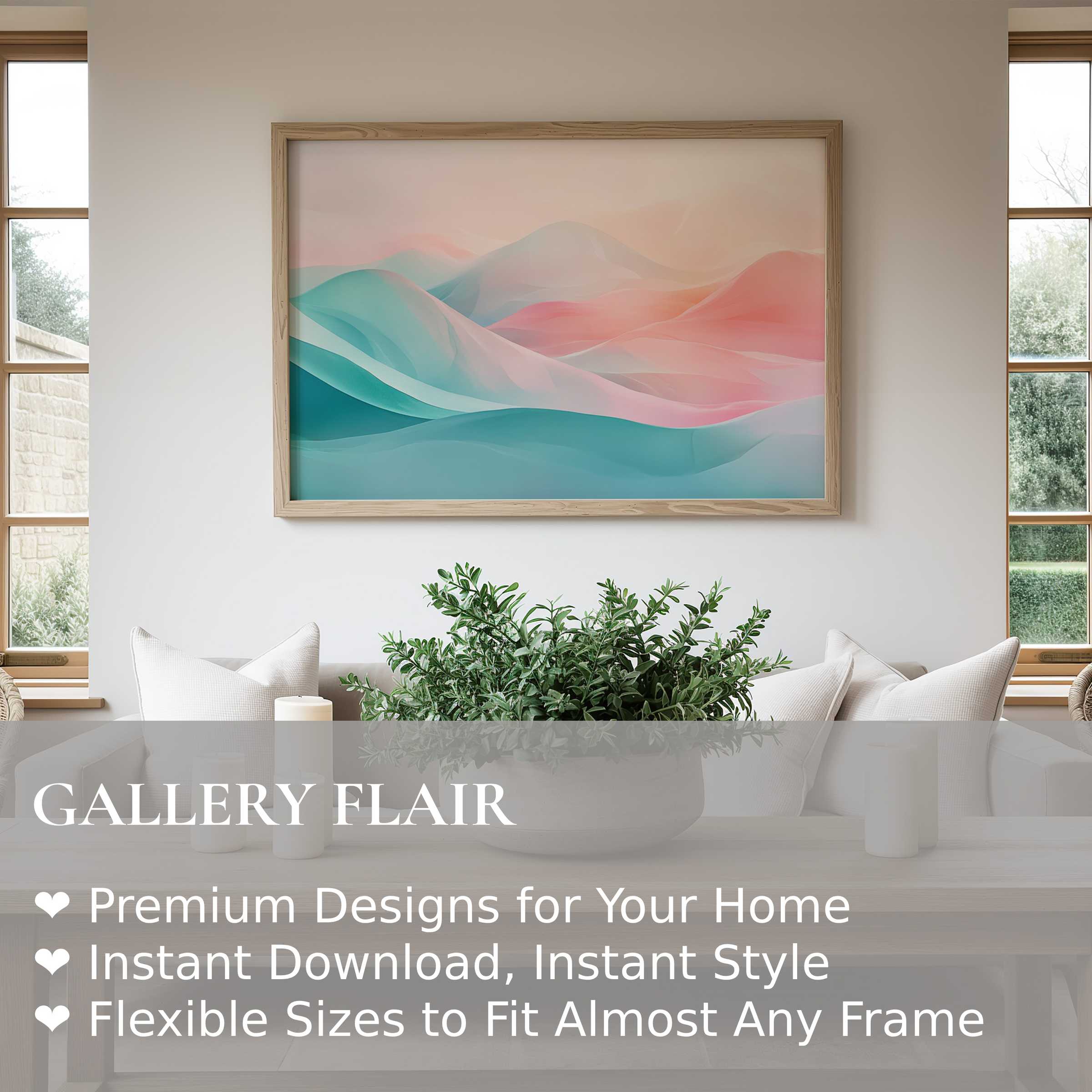 Modern wall art print featuring soft, radiant pastel waves that elevate minimalist interiors with calming, elegant ambiance and refined style