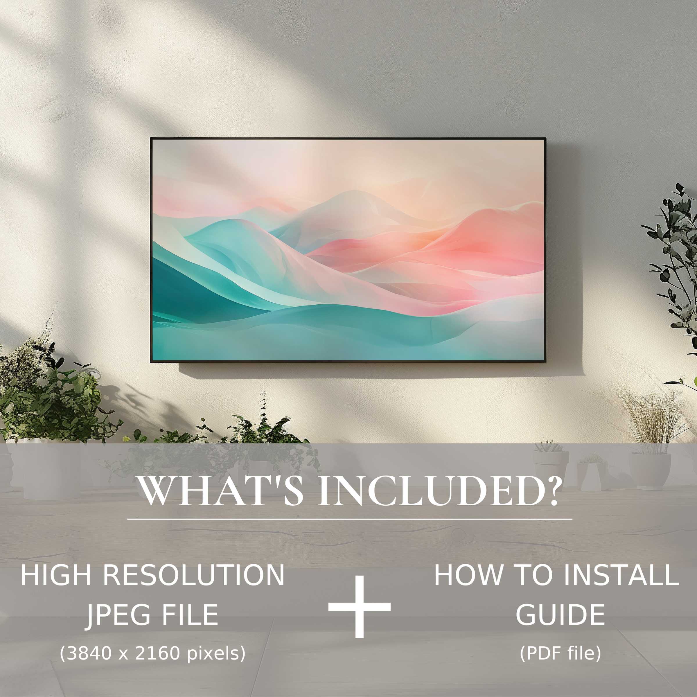 Elegant modern digital TV art download in serene pastel hues effortlessly enhances stylish living spaces with easy digital use
