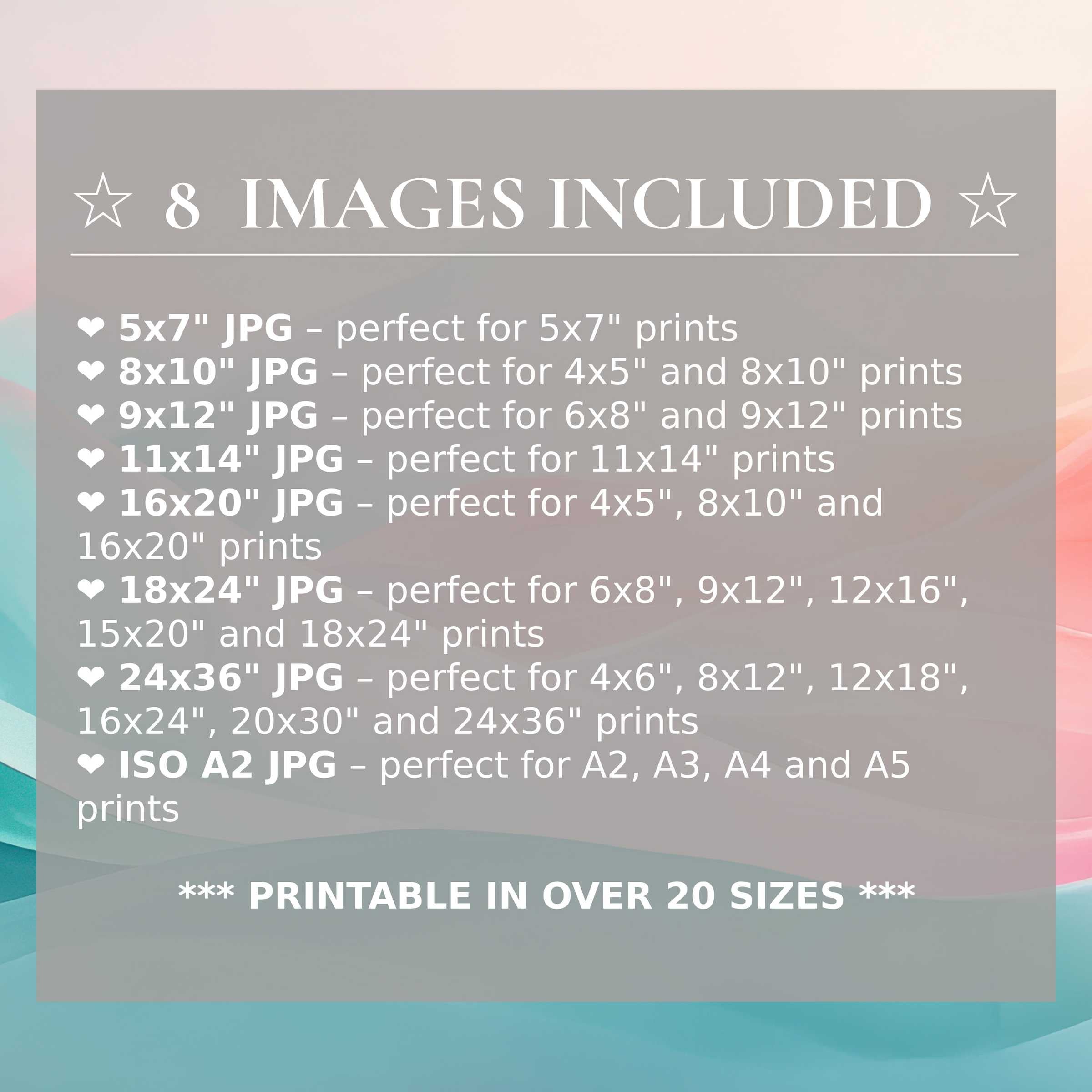 Modern digital print with serene teal and soft rose hues, radiating calm elegance; includes 8 high-quality sizes for versatile luxury décor