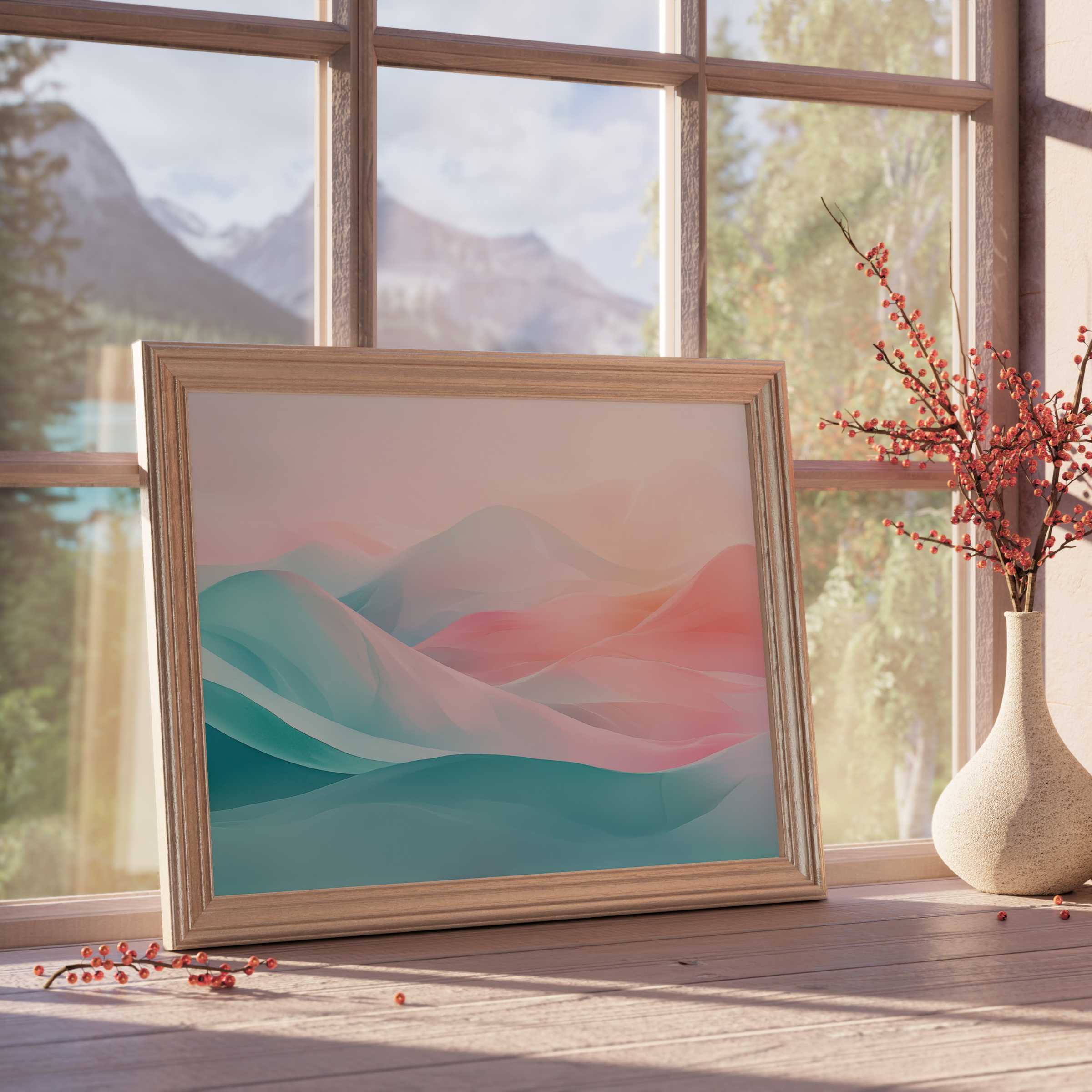 Modern downloadable art with serene pastel waves, enhancing tranquil, curated spaces with elegant, design-forward home decor