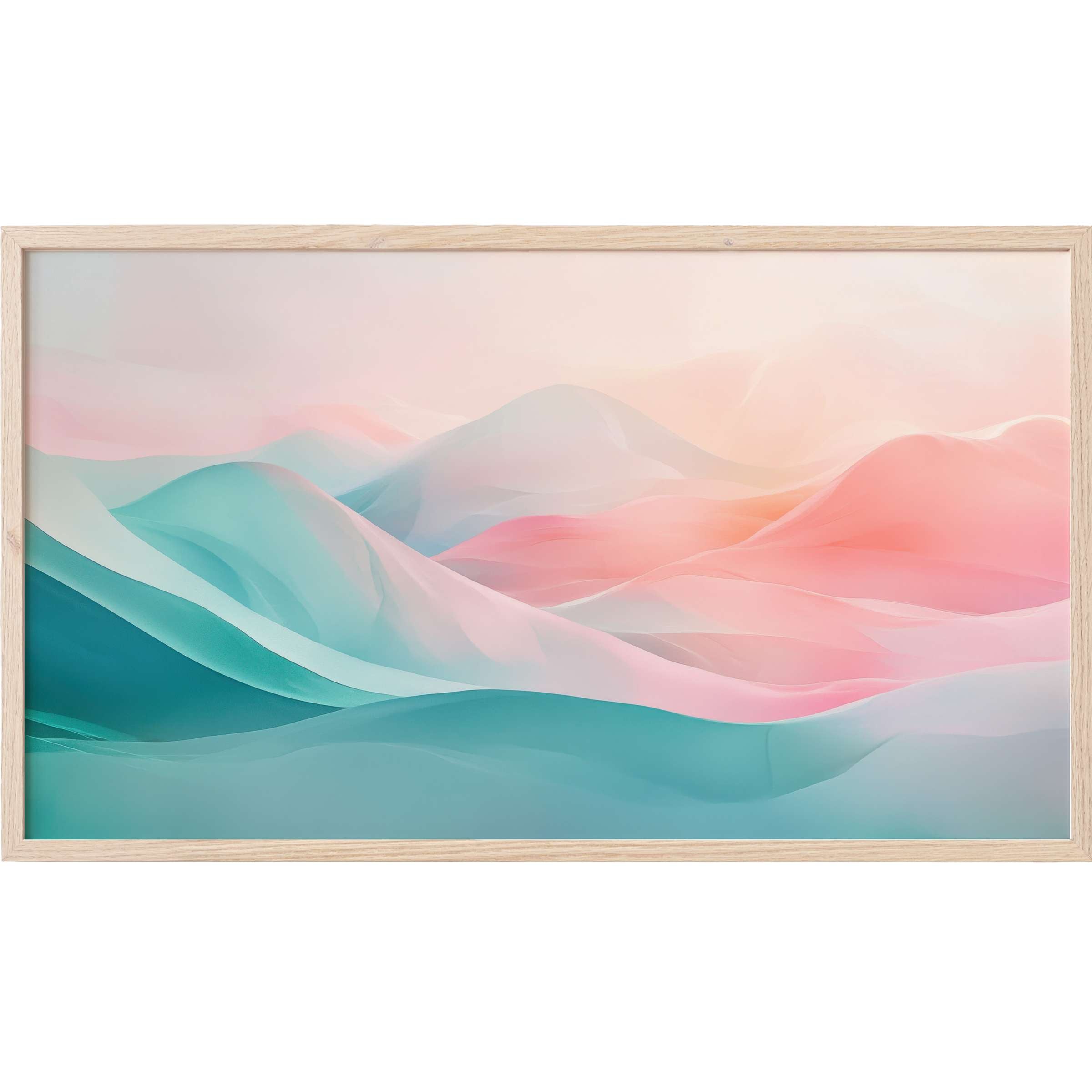 Soft pastel waves in pink and teal hues create a tranquil scene, perfect modern Frame TV Art for stylish interiors
