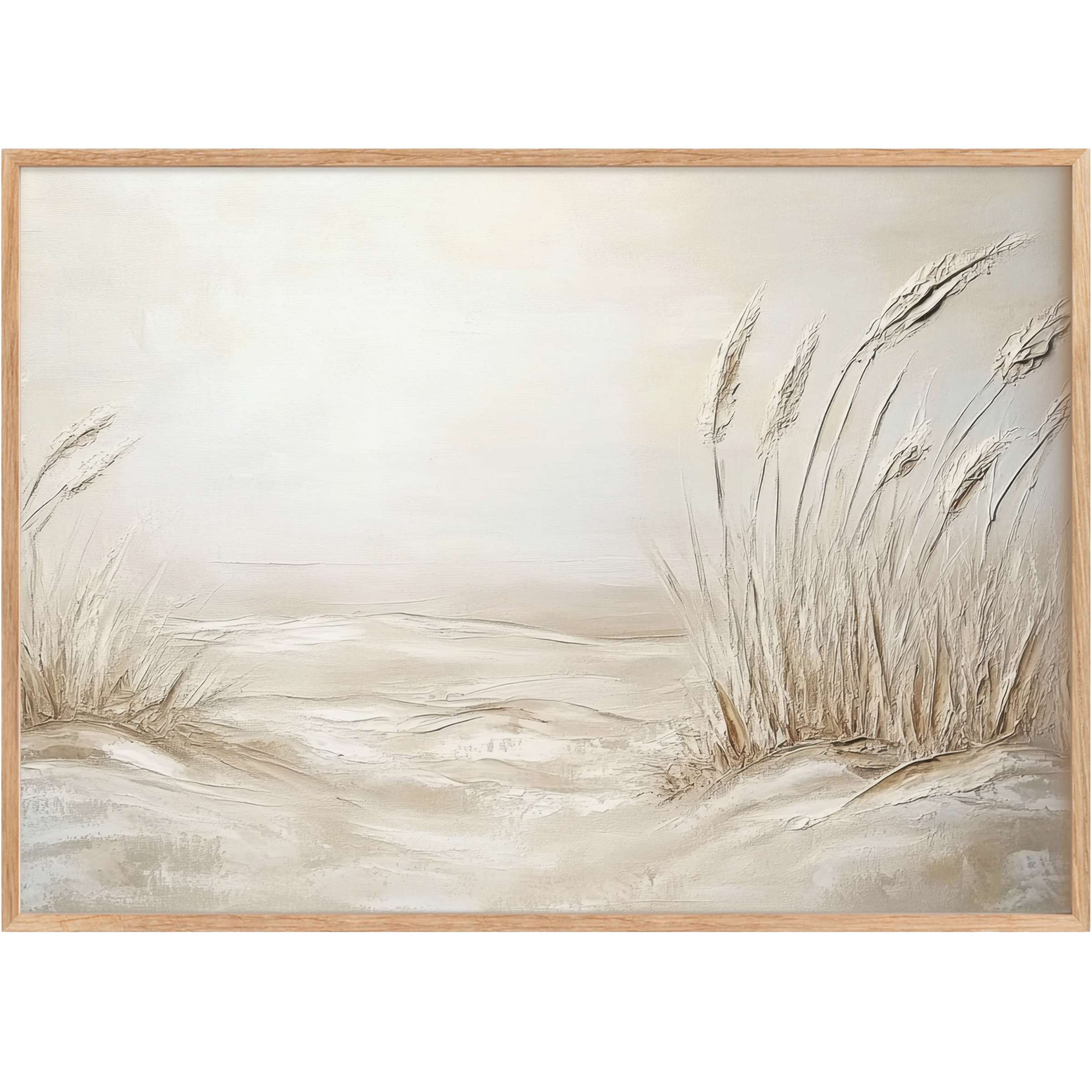 Coastal printable wall art evokes serene sandy dunes and gentle winds in soft beige and ivory tones, inspiring tranquil elegance