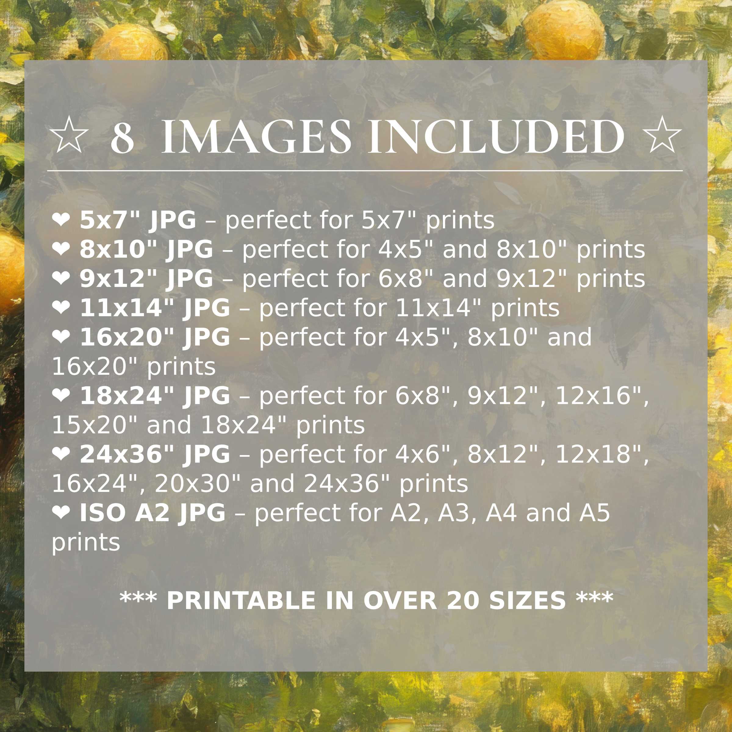 Radiant summer digital print with lush greens and golden yellows, offered in 8 high-quality sizes to elevate modern interiors