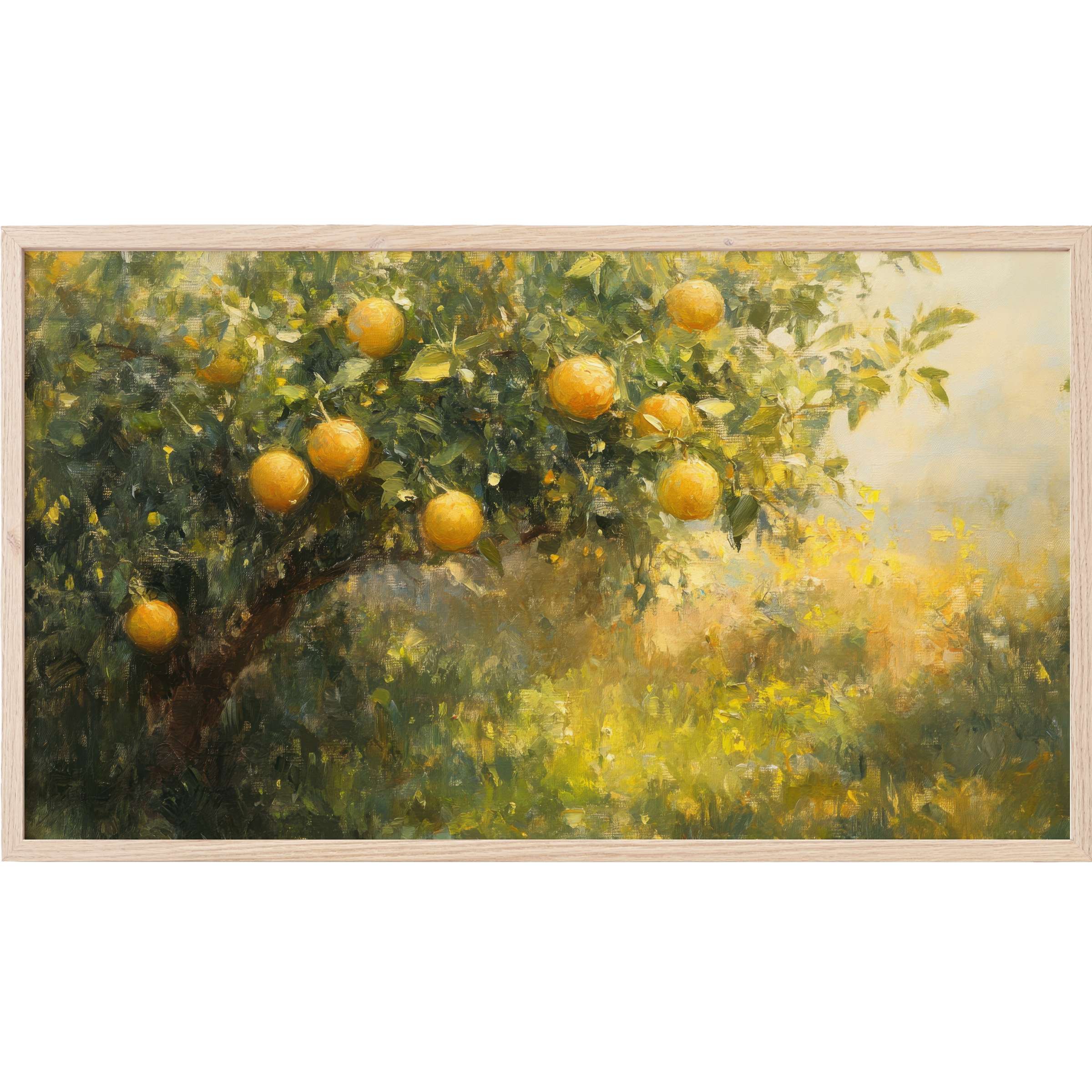 Summer Frame TV Art showing an impressionist orange tree bathed in warm golden light with lush green foliage