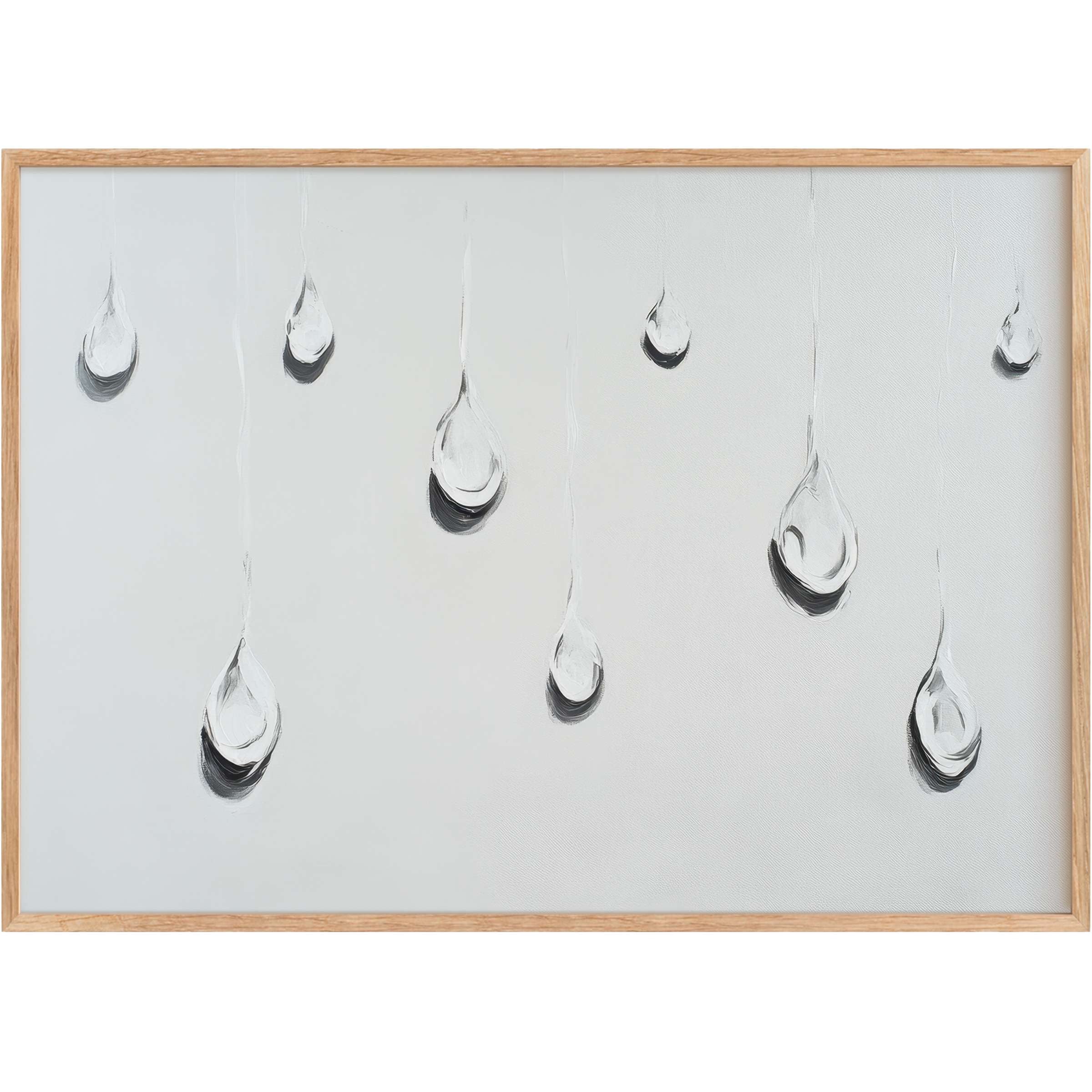 Elegant minimalist printable wall art featuring delicate, translucent drops in soft grayscale tones, creating a serene, calming ambiance