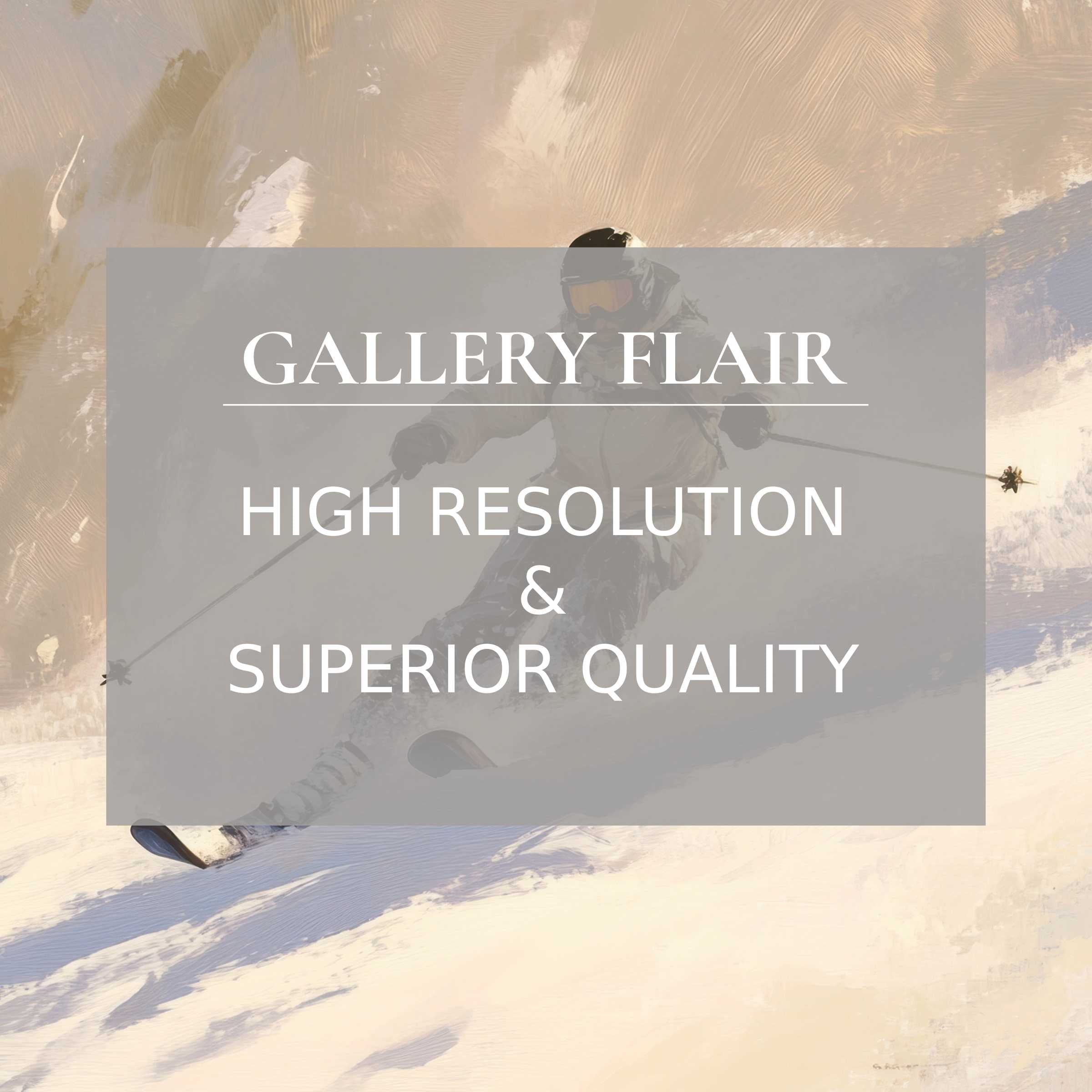 Winter printable art capturing dynamic alpine skiing in soft, radiant hues, offering premium detail to elevate sleek, modern interiors