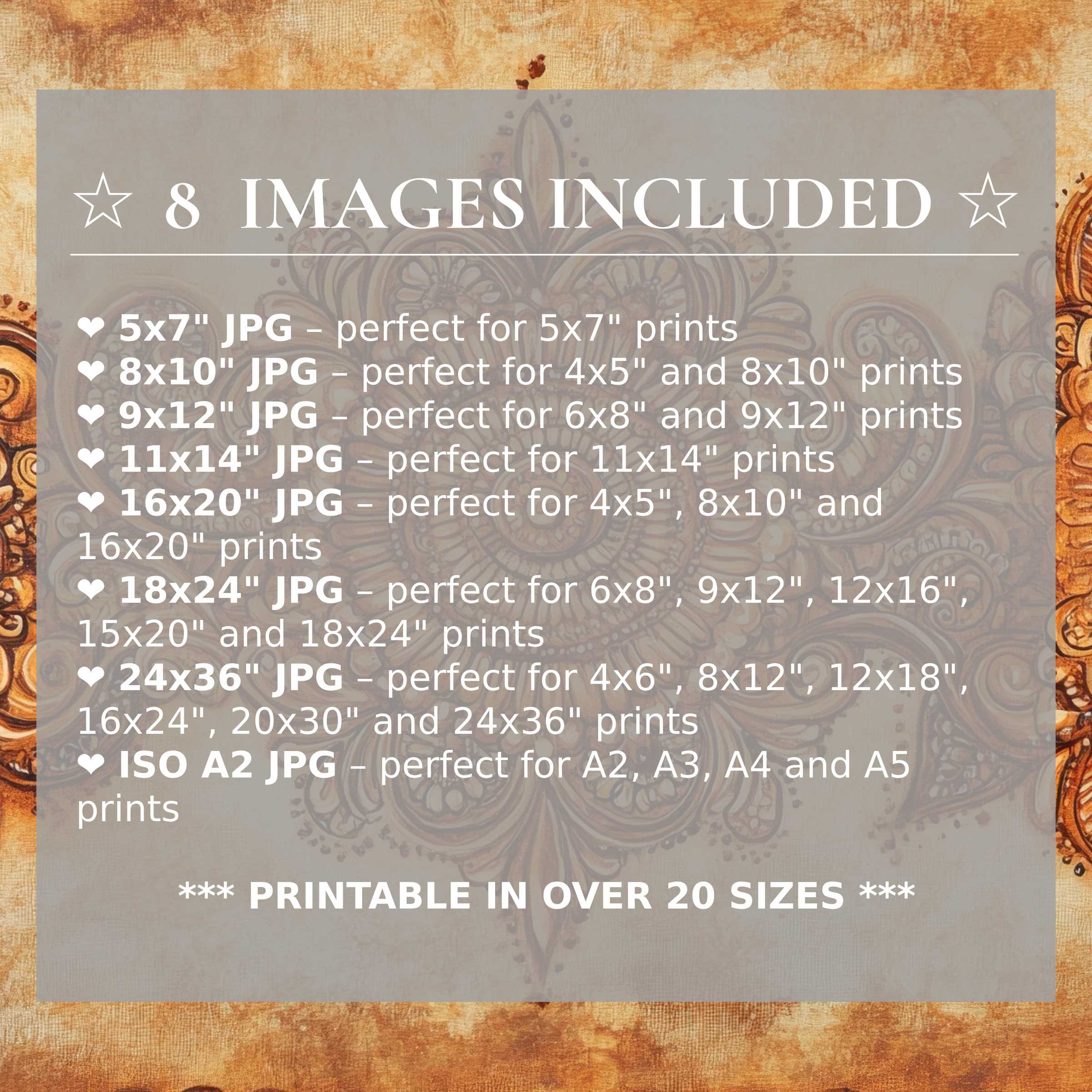 Radiant boho digital print featuring warm amber and terracotta hues, offered in 8 high-quality sizes to elevate modern interiors with timeless style and adaptable elegance