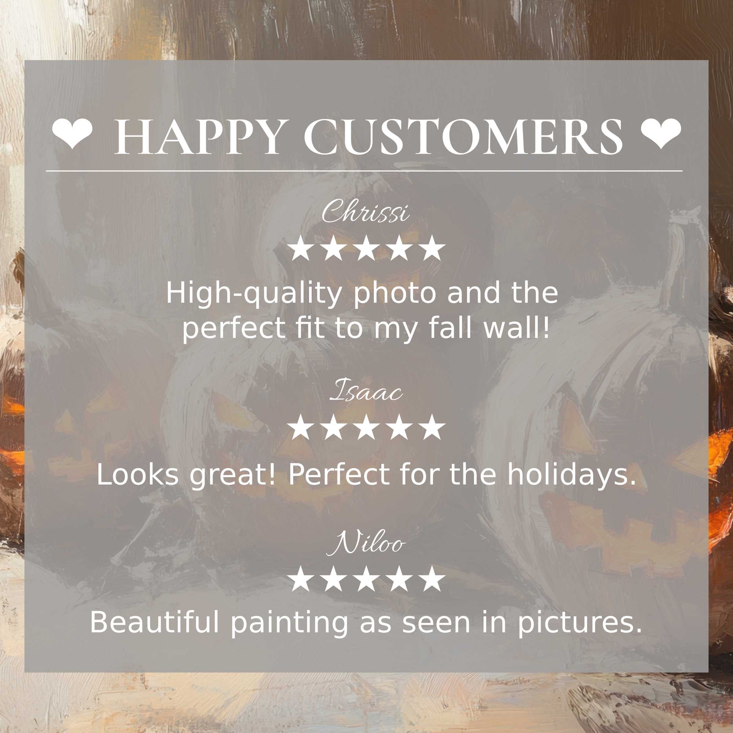 Elegant halloween art for Frame TV with warm pumpkin tones; layout inspires trust through happy customer reviews