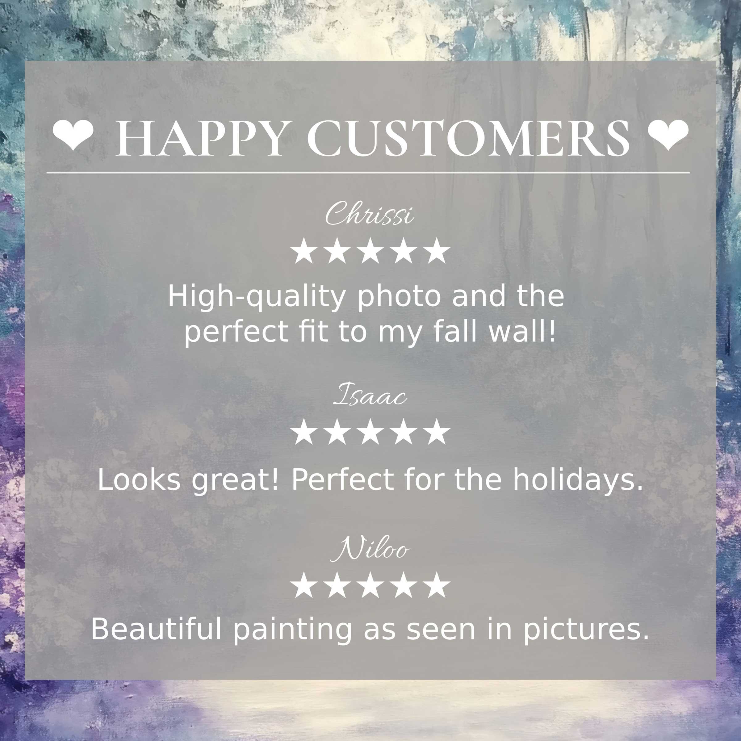 Elegant trees art for Frame TV with abstract sunset hues, showcasing happy customer reviews that inspire trust and style