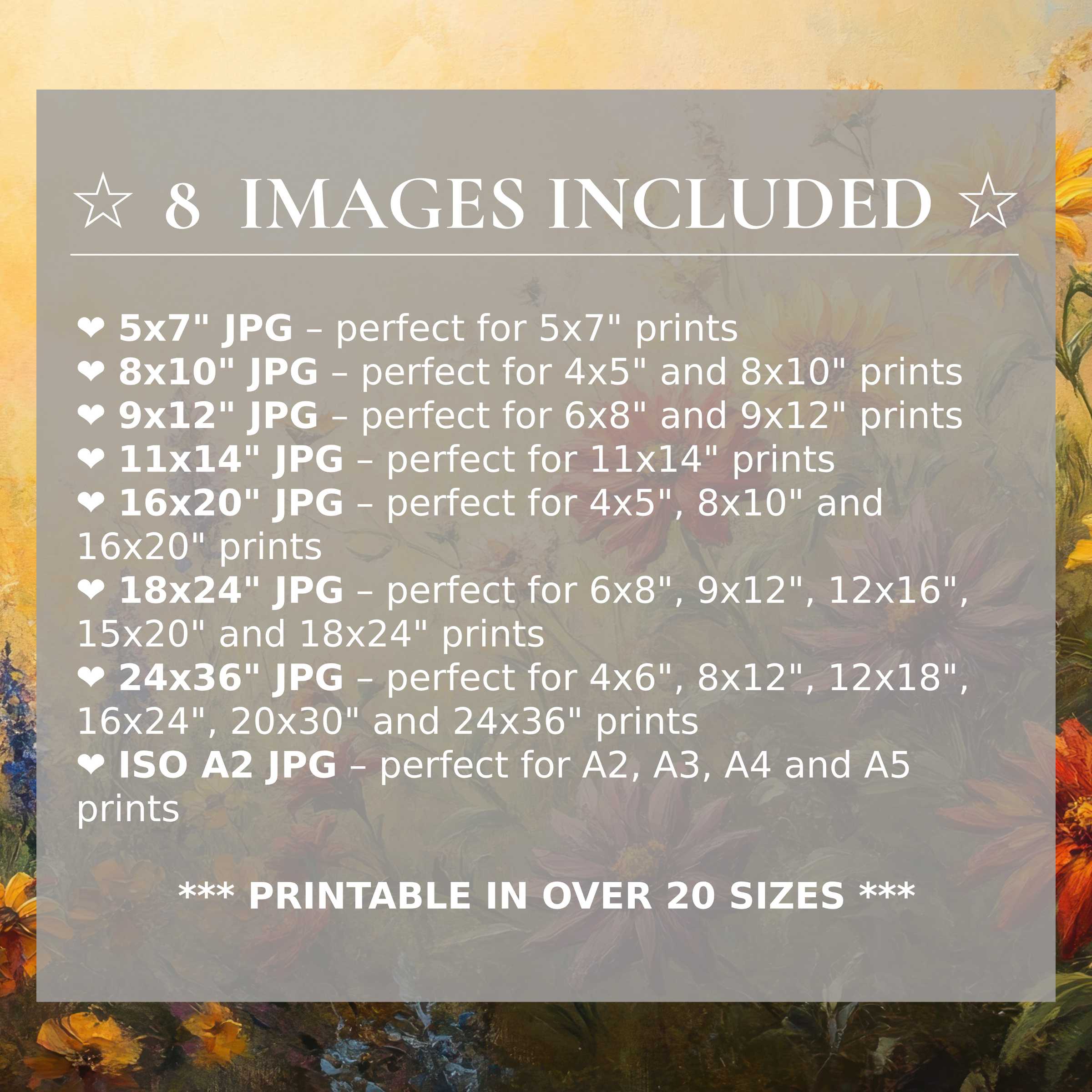 Floral digital print in radiant yellow and deep green hues, elevating modern interiors with timeless style; includes 8 high-quality sizes