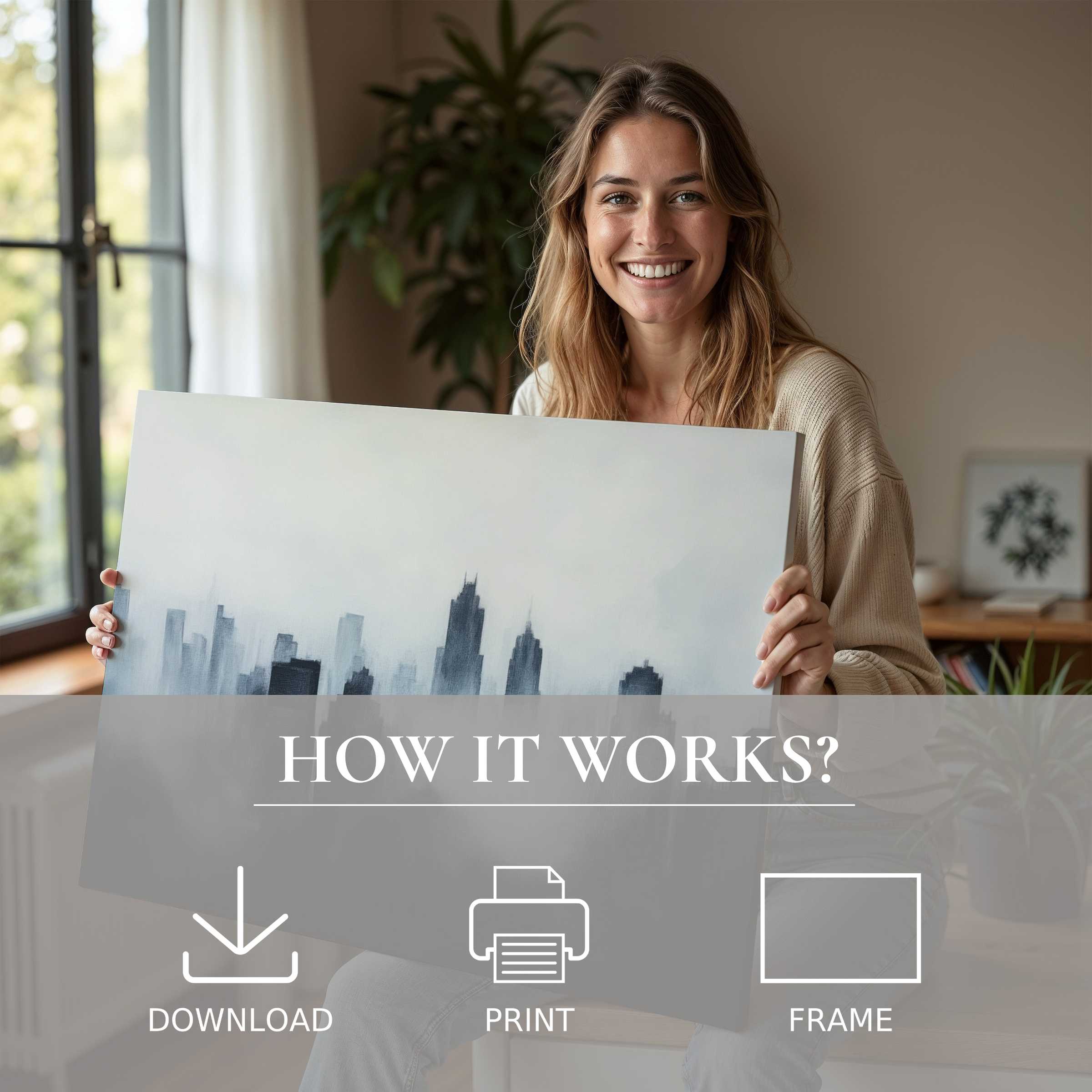 A serene moment capturing the joy of living with modern digital art print, effortlessly elevating stylish home interiors
