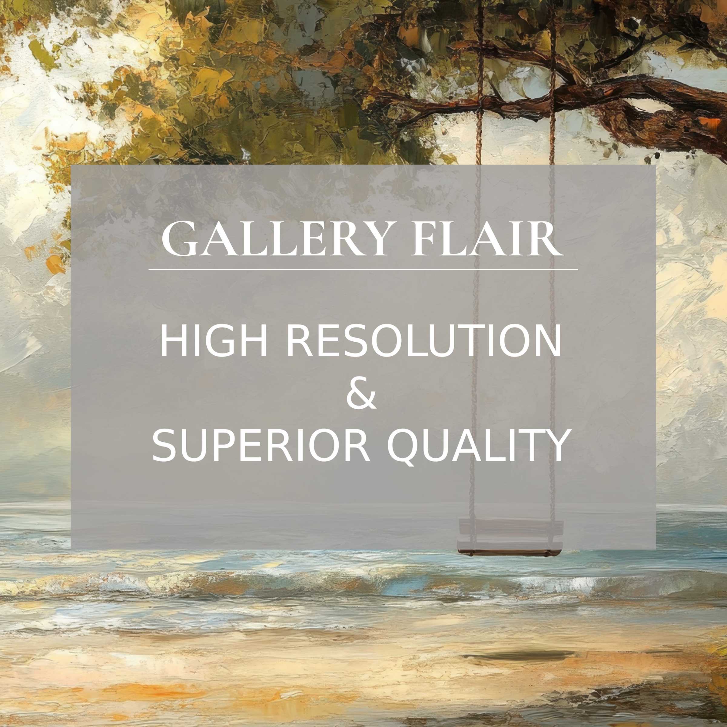 Calming beach printable art featuring a serene coastal swing beneath textured golden foliage, enriching modern interiors with refined depth